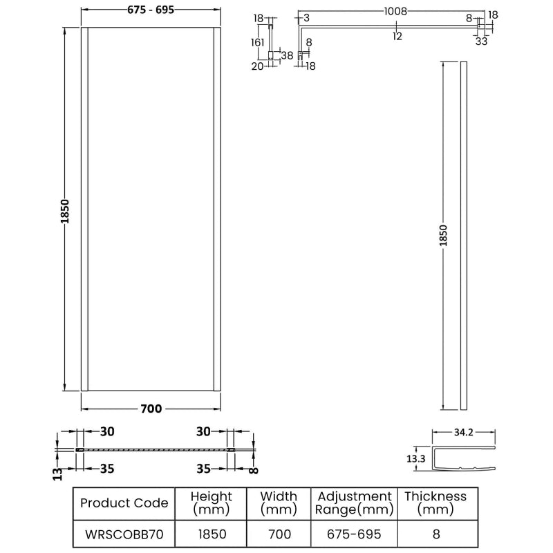 Linear 8mm Glass Outer Framed Wetroom Panel With Support Bar