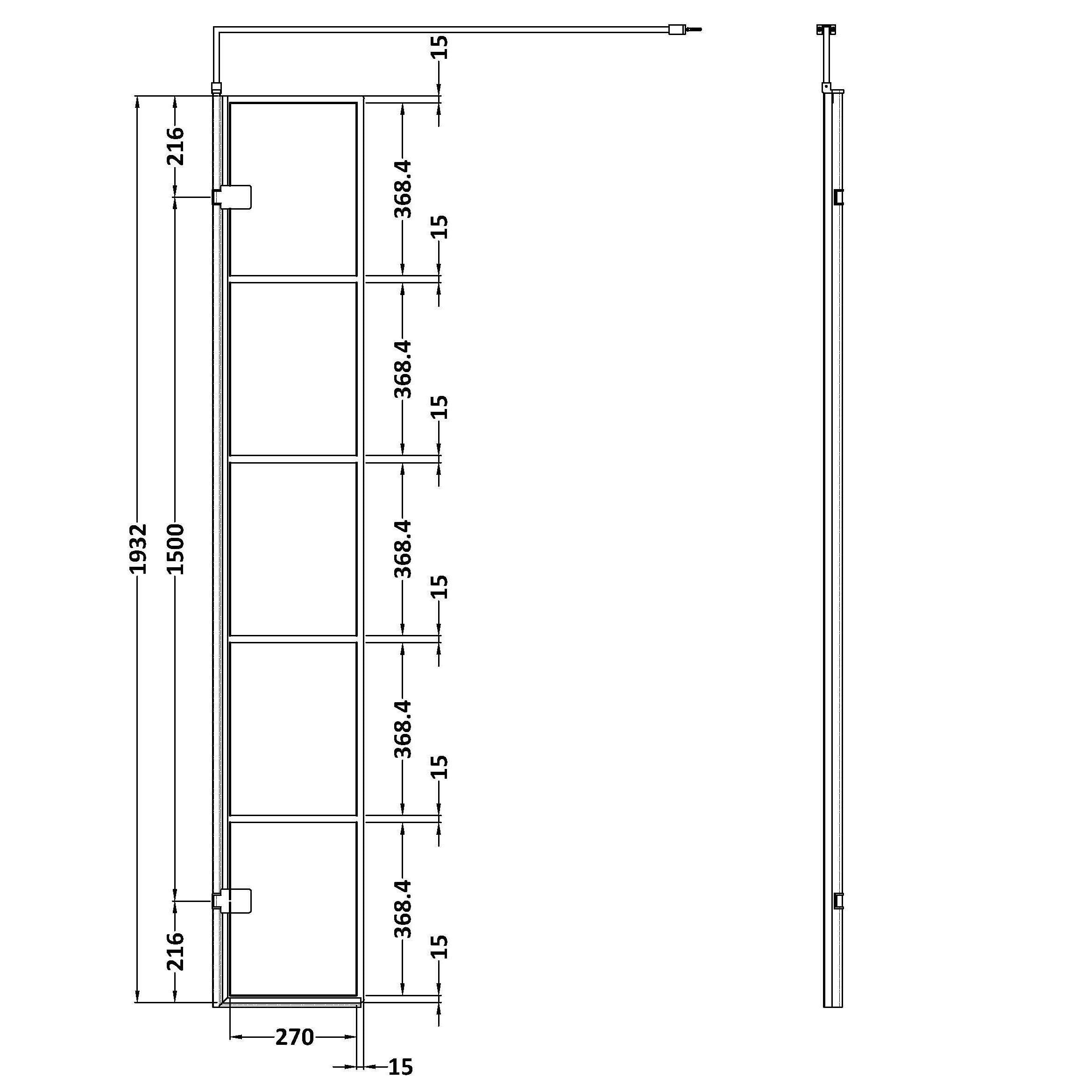 Aspect 8mm Glass Wetroom Return Panel With Support Bar - Matt Black
