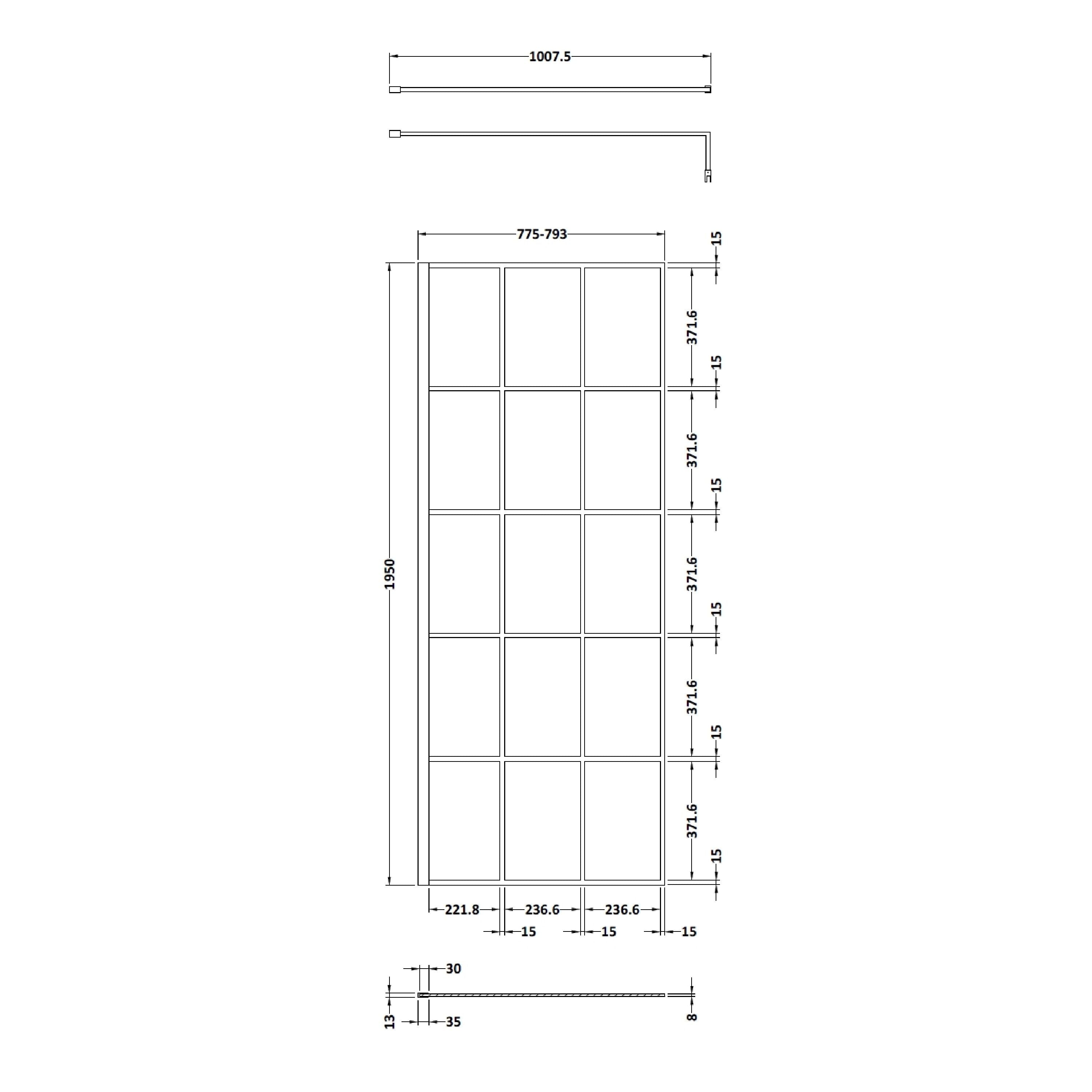 Aspect 8mm Glass Matrix Matt Black Wetroom Screen - Aluminium