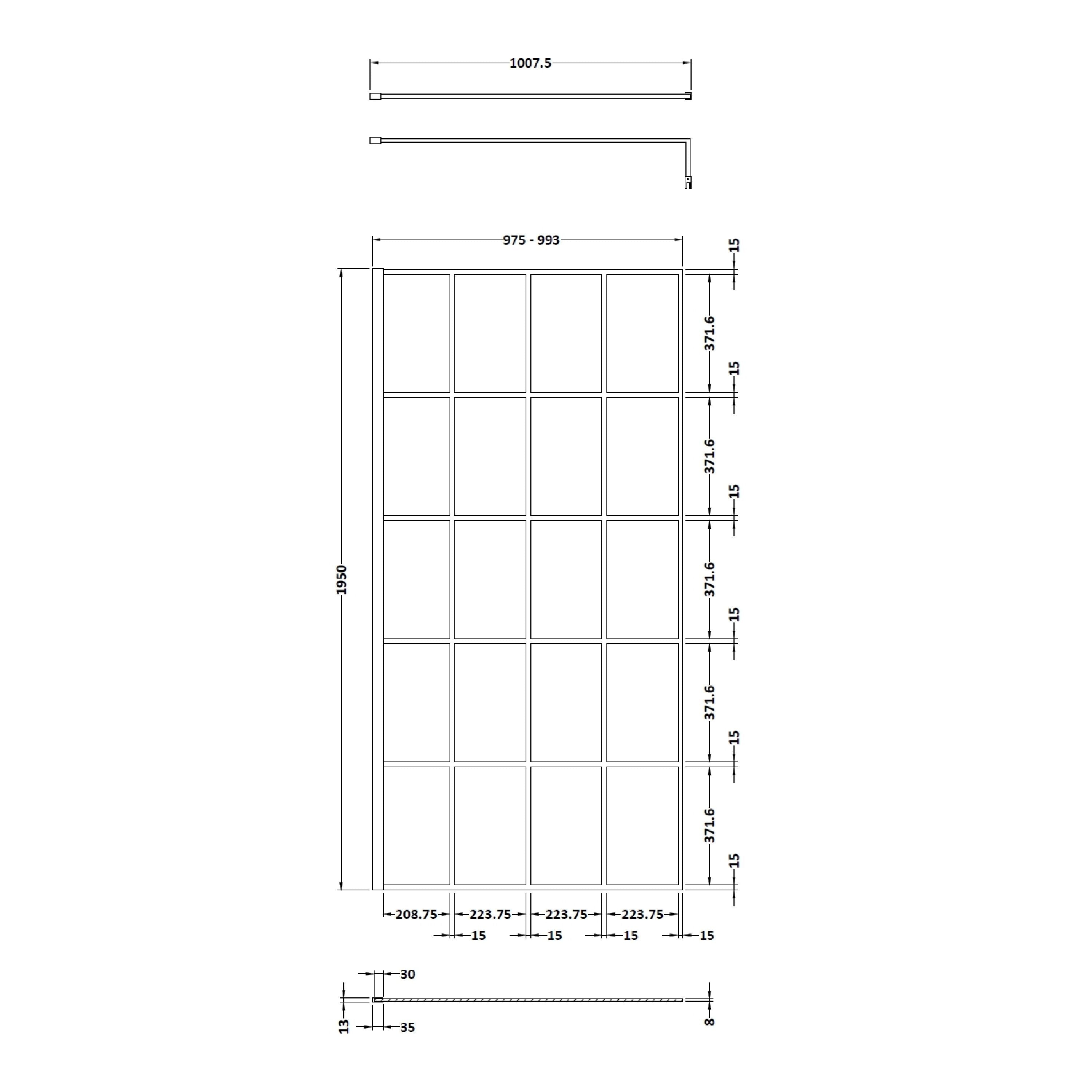 Aspect 8mm Glass Matrix Matt Black Wetroom Screen - Aluminium