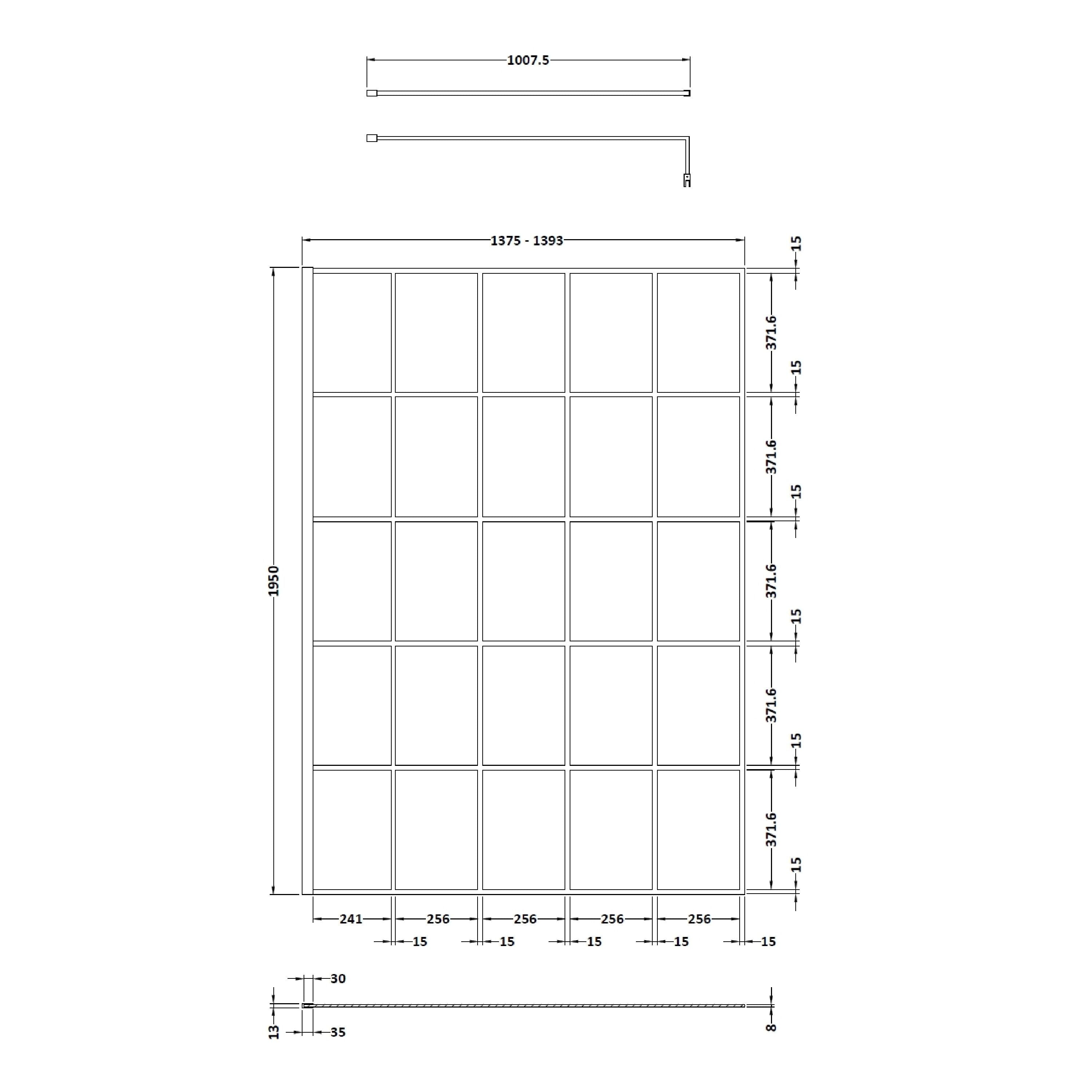 Aspect 8mm Glass Matrix Matt Black Wetroom Screen - Aluminium