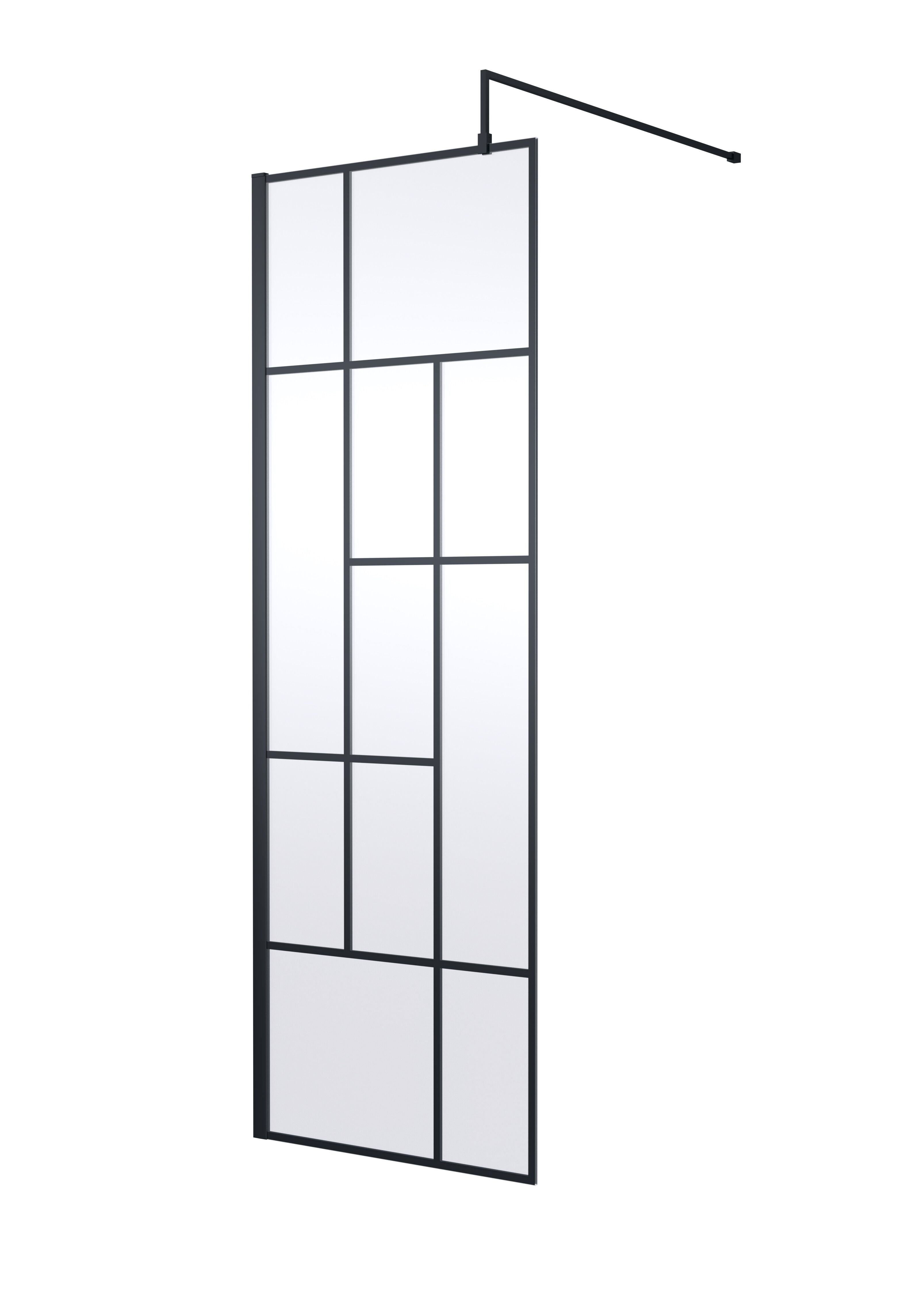 Aspect 8mm Glass Abstract Frame Wetroom Screen With Support Bar - Matt Black