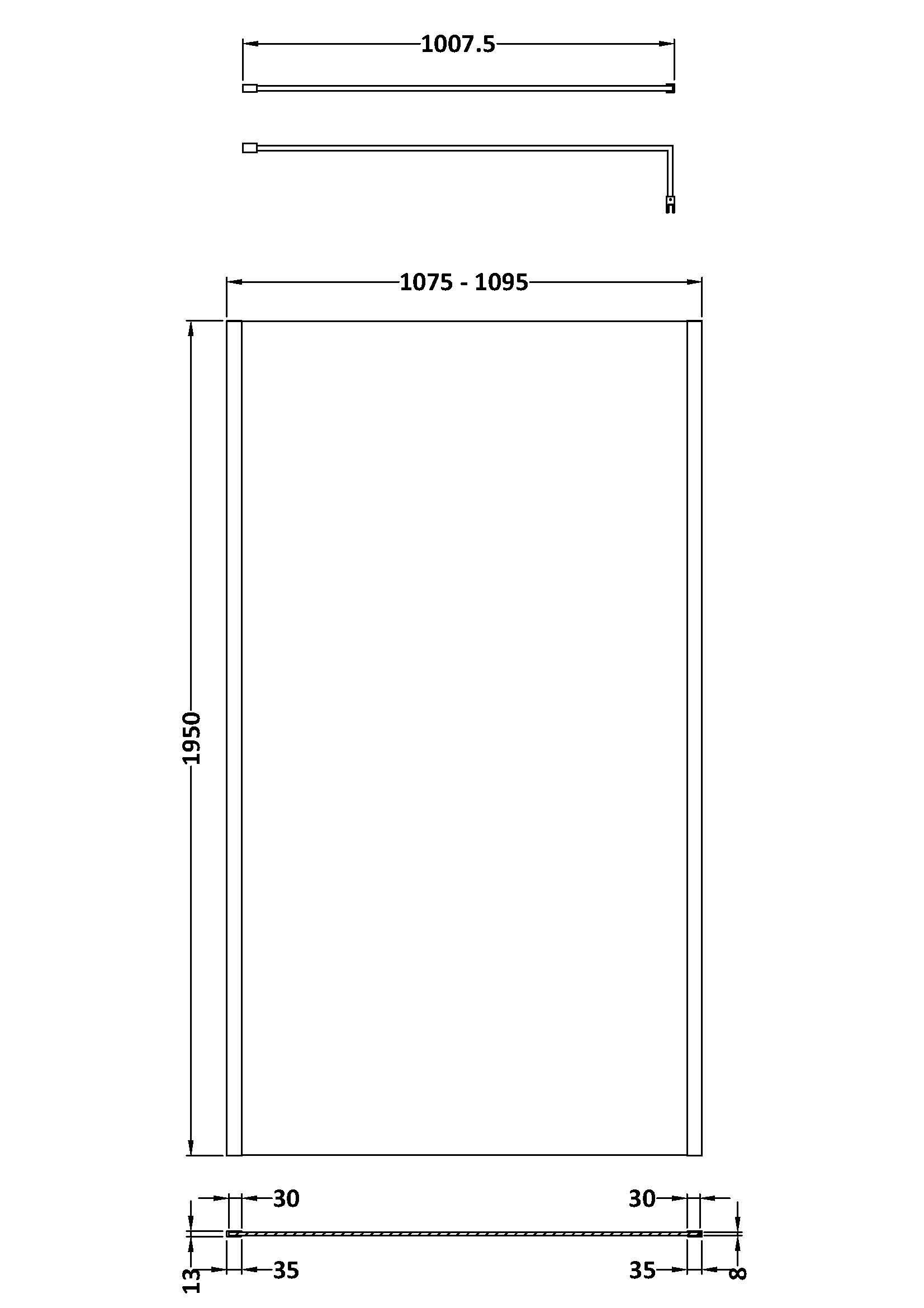 Elysian 8mm Glass Wetroom Panel With Support Bar