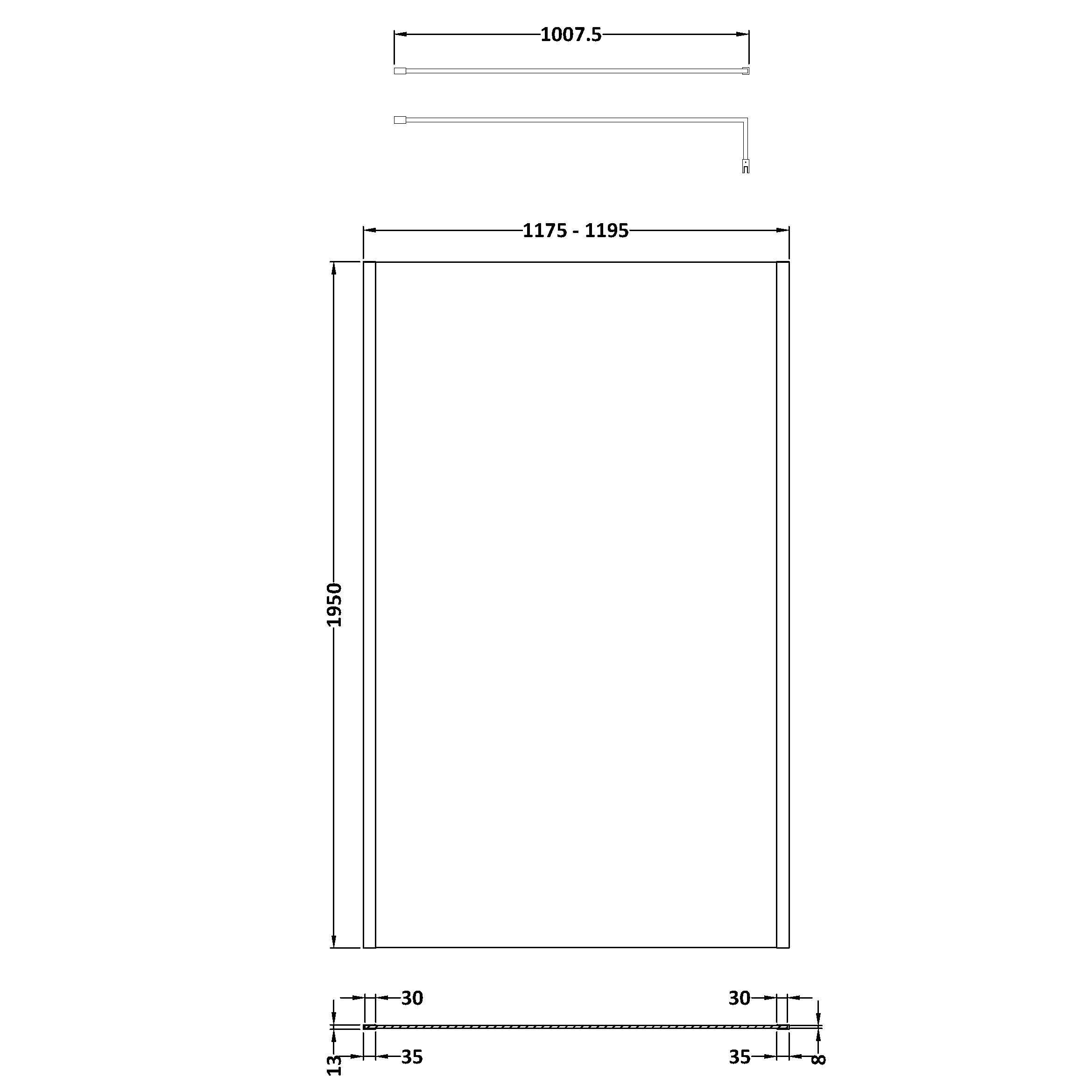 Elysian 8mm Glass Wetroom Panel With Support Bar
