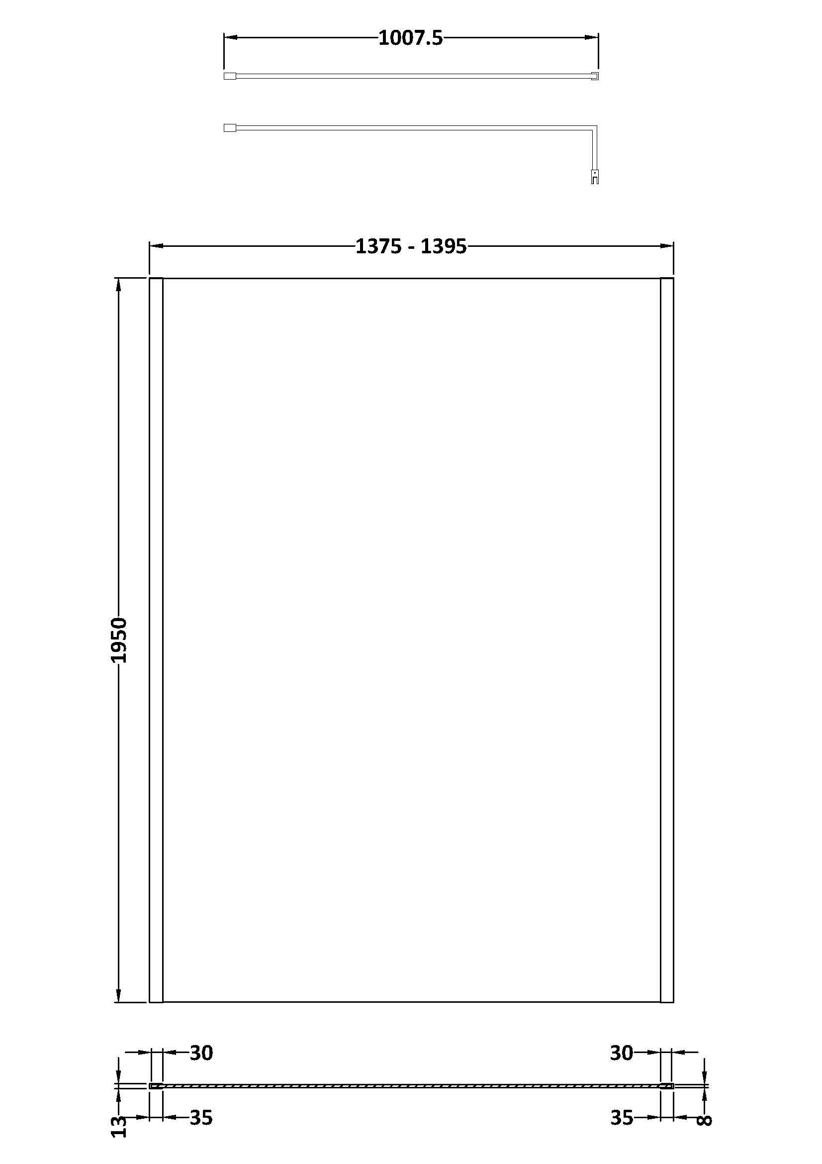 Elysian 8mm Glass Wetroom Panel With Support Bar