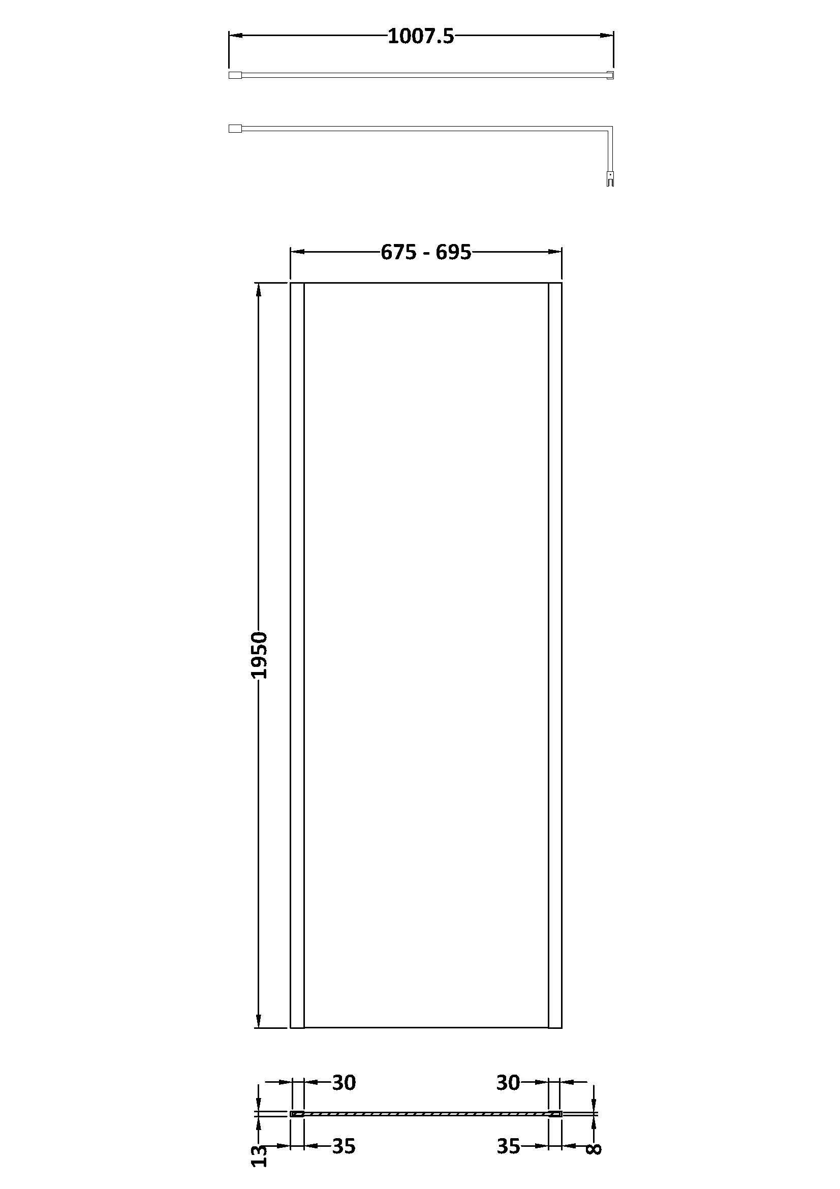 Elysian 8mm Glass Wetroom Panel With Support Bar