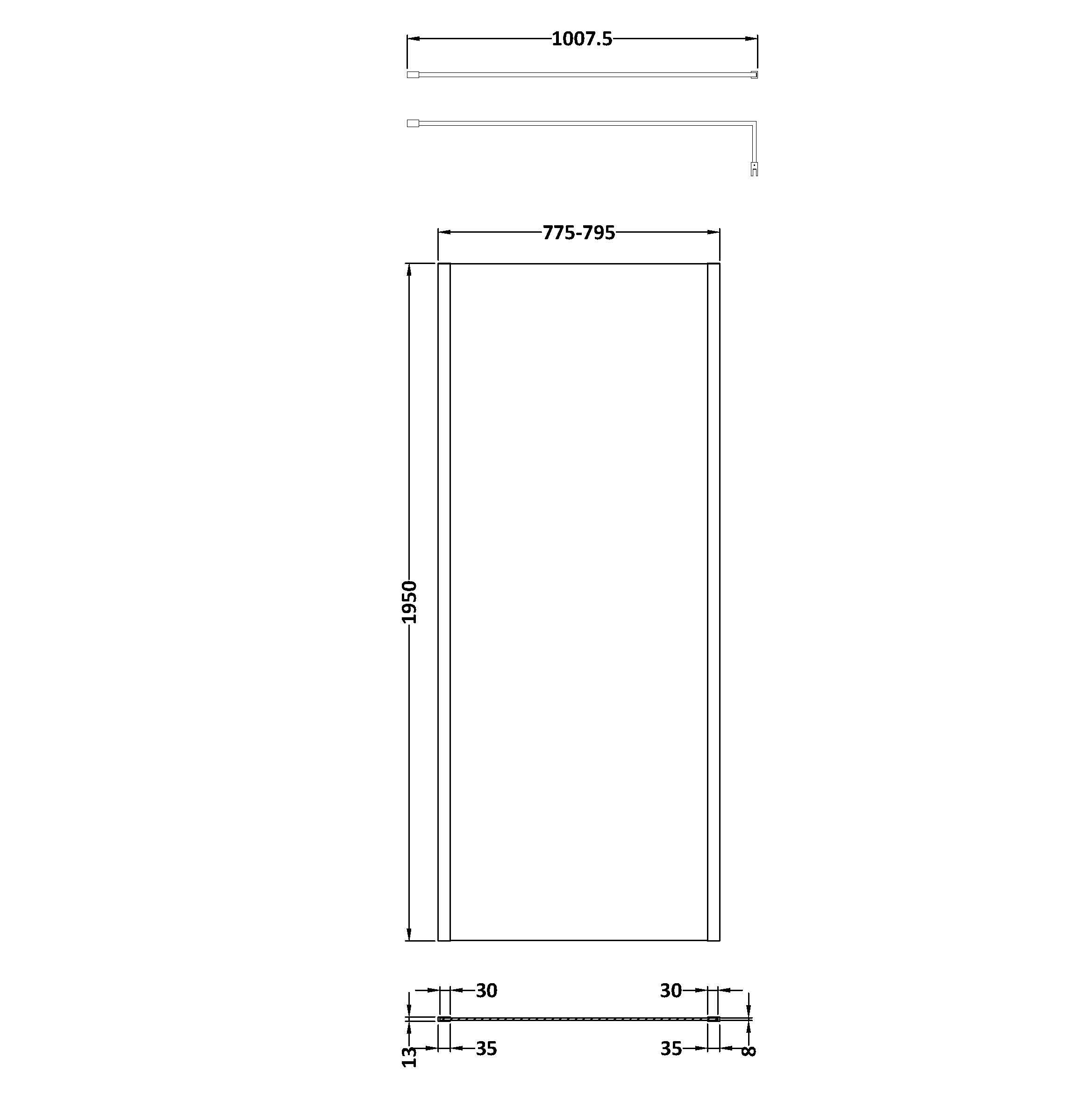 Elysian 8mm Glass Wetroom Panel With Support Bar