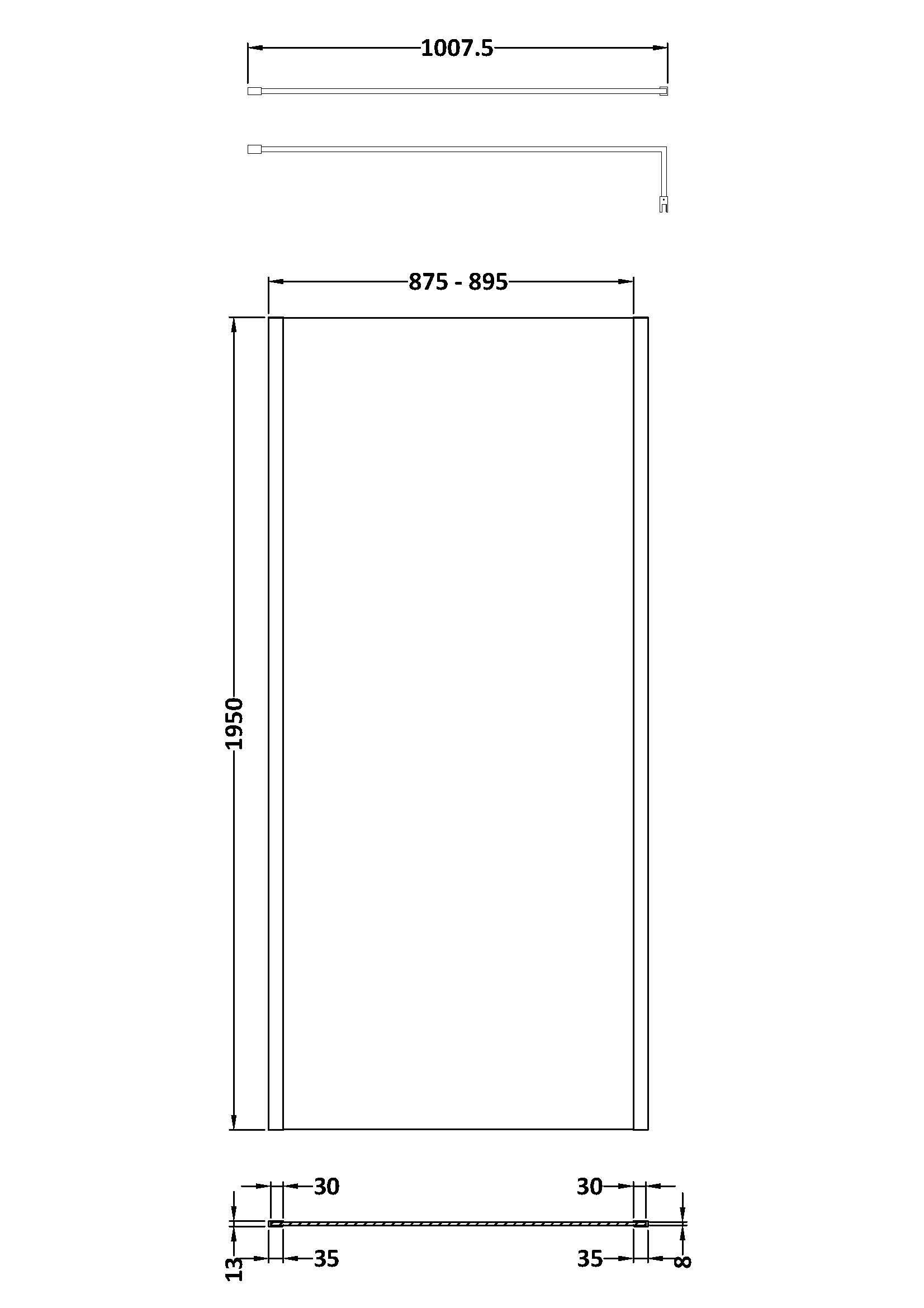 Elysian 8mm Glass Wetroom Panel With Support Bar