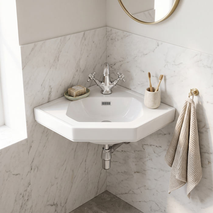 Classique Corner Wall Hung Basin - 600mm Wide - 1 TH - White