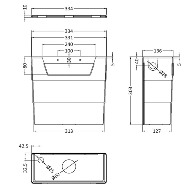 Trio Concealed Cistern with Flush Button - Black