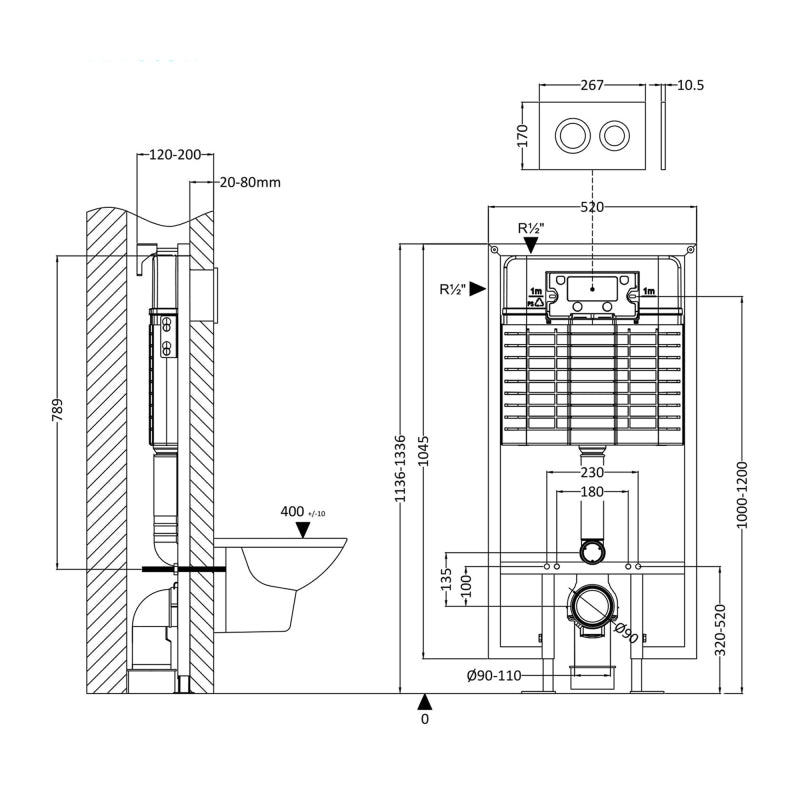 Nio Wall Hung Toilet Frame with Dual Flush Concealed Cistern and Flush Plate