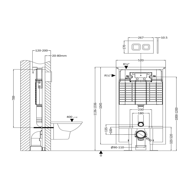 Nio Wall Hung Toilet Frame with Dual Flush Concealed Cistern and Flush Plate