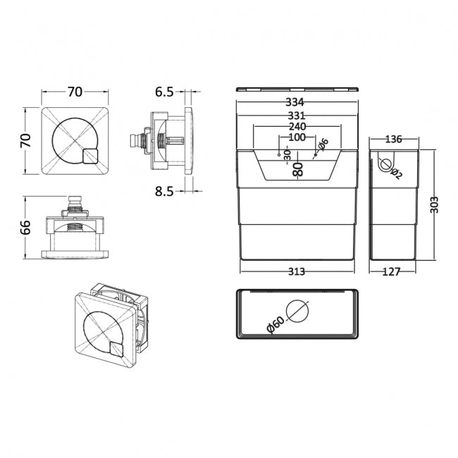 Trio Concealed Cistern with Flush Button - Black