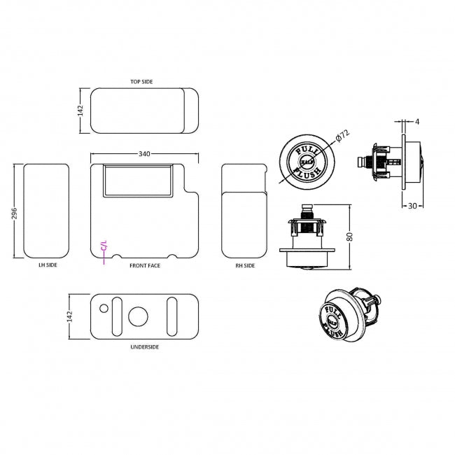 Trio Concealed Cistern with Bottom Inlet Flush Button - White