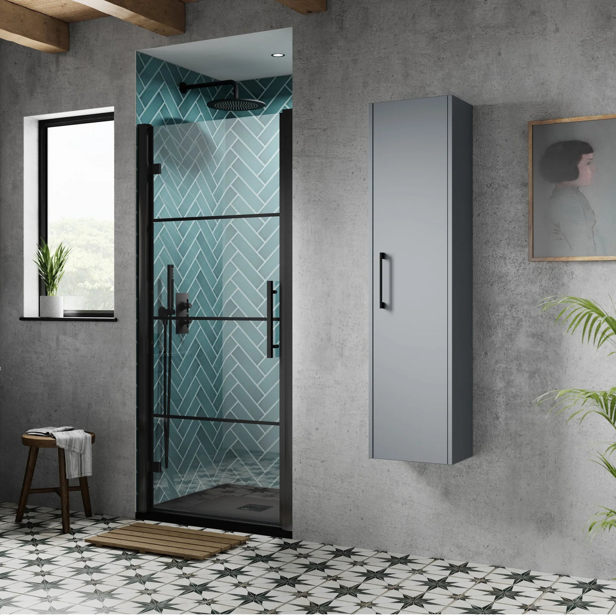 Cove 8mm Glass Recessed Hinged Shower Door - Matt Black