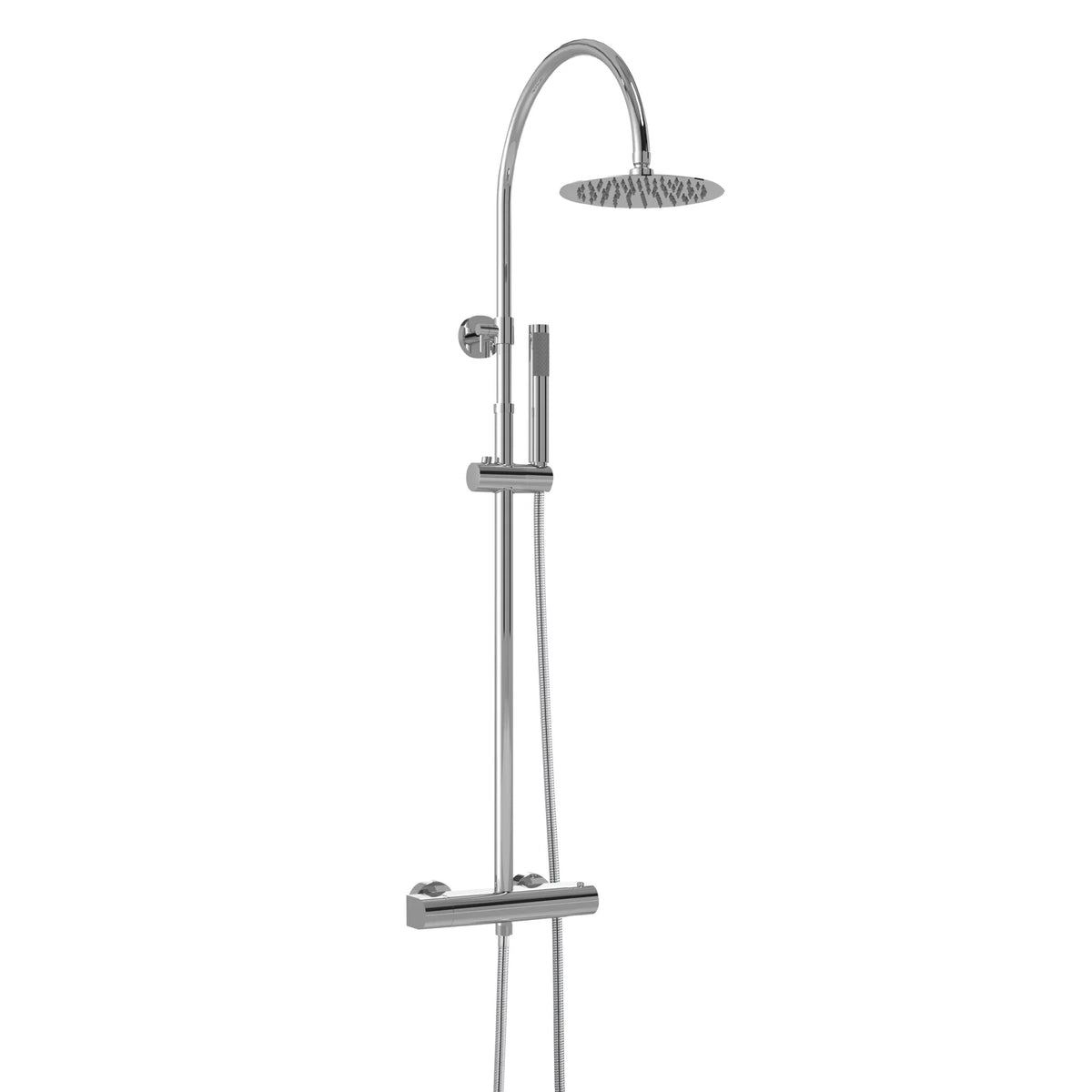 Omega Dual Thermostatic Bar Shower Valve and Round Head Kit - Chrome