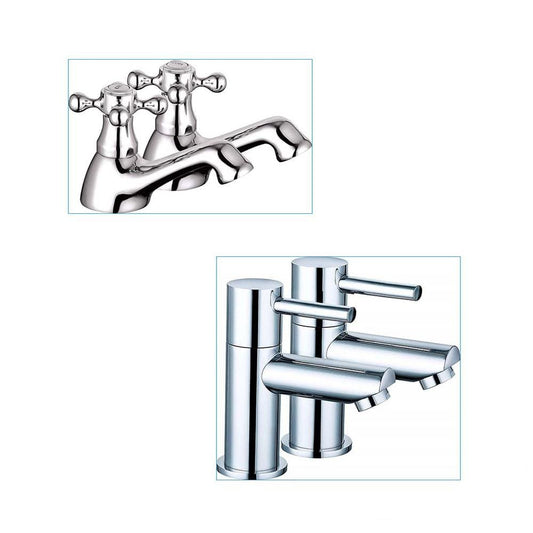 VeeBath Taps > Basin Taps Basin Sink Twin Taps Hot and Cold Taps Bathroom Water Faucet Pair Chrome