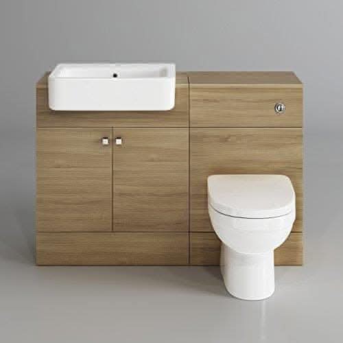 iBathUK Furniture > Vanity Units Oak Round Style Toilet 2 Bathroom Furniture with Vanity Basin Unit and Back to Wall Toilet Unit