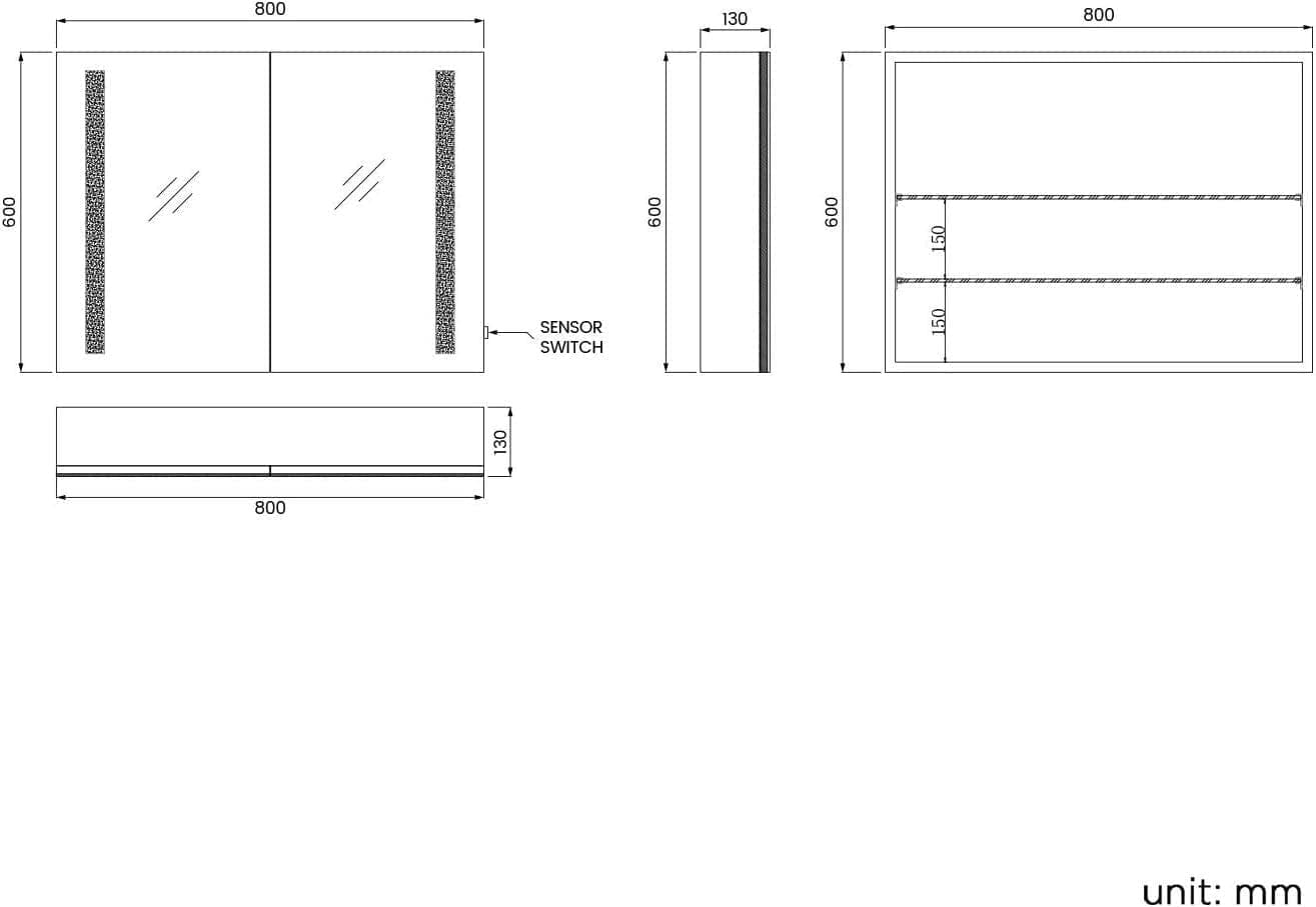 iBathUK Furniture > Mirrors Bathroom Mirror LED Mirror Cabinet Illuminated Mirror 800 x 600mm