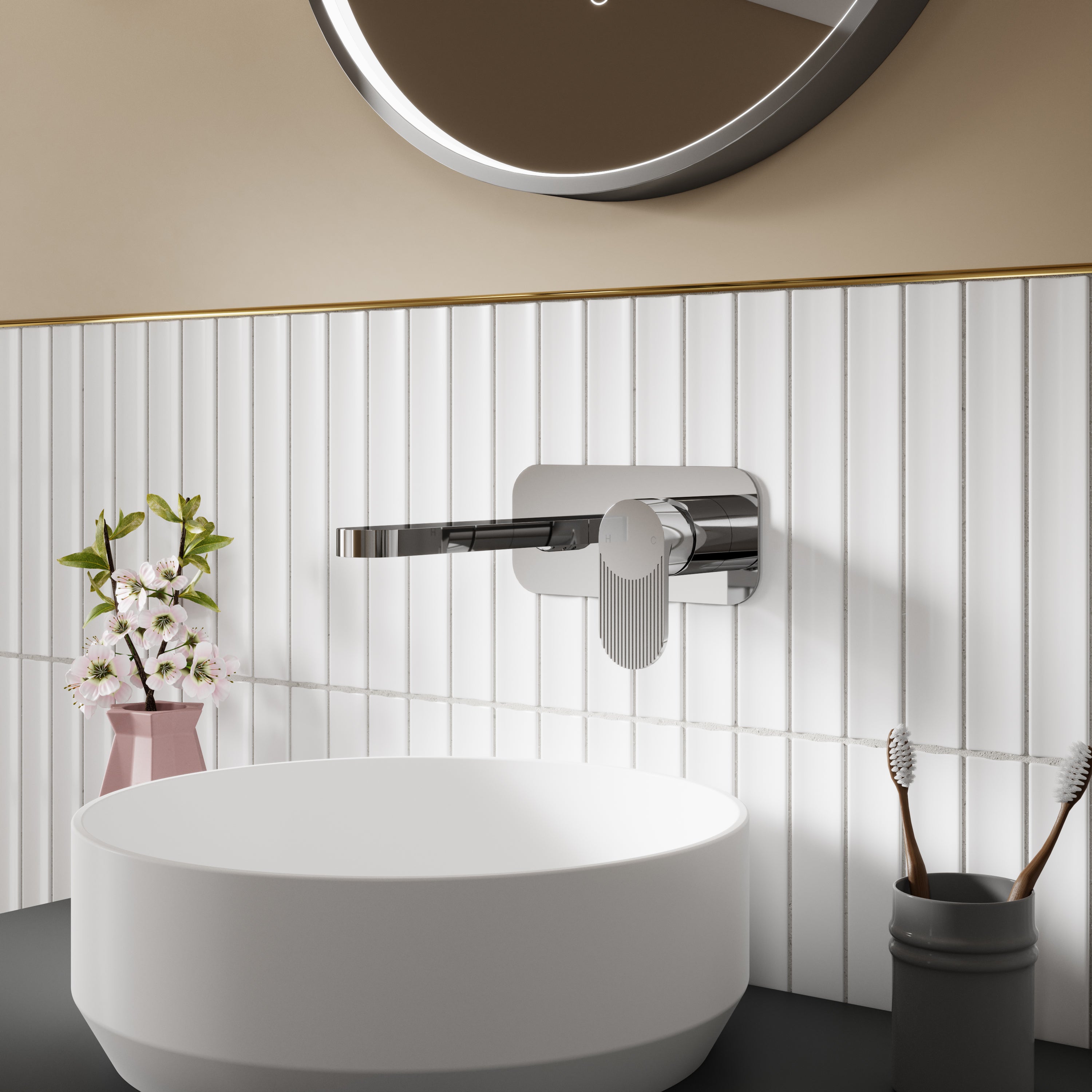 Cove 2 Tap Hole Wall Mounted Basin Mixer Tap With Plate