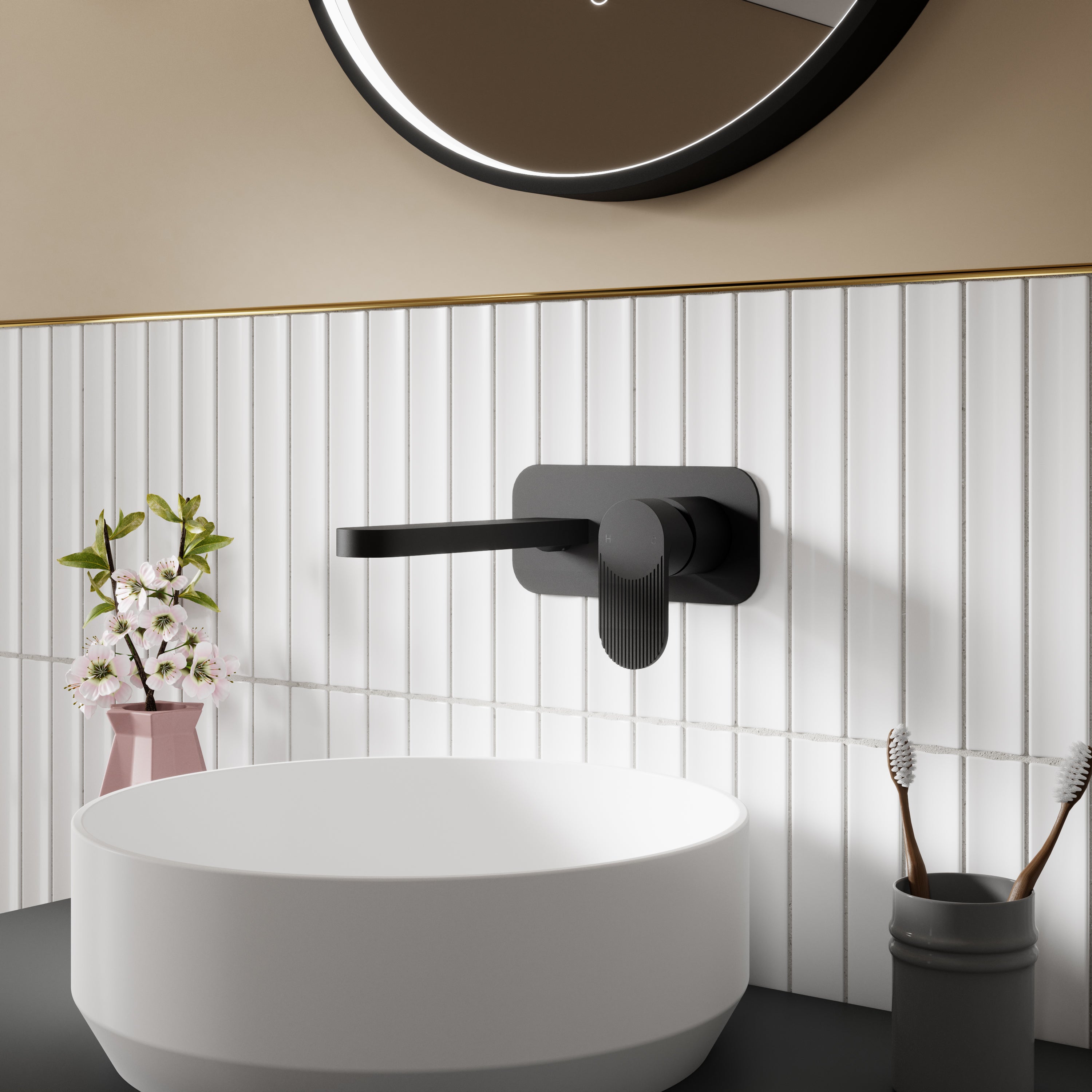 Cove 2 Tap Hole Wall Mounted Basin Mixer Tap With Plate