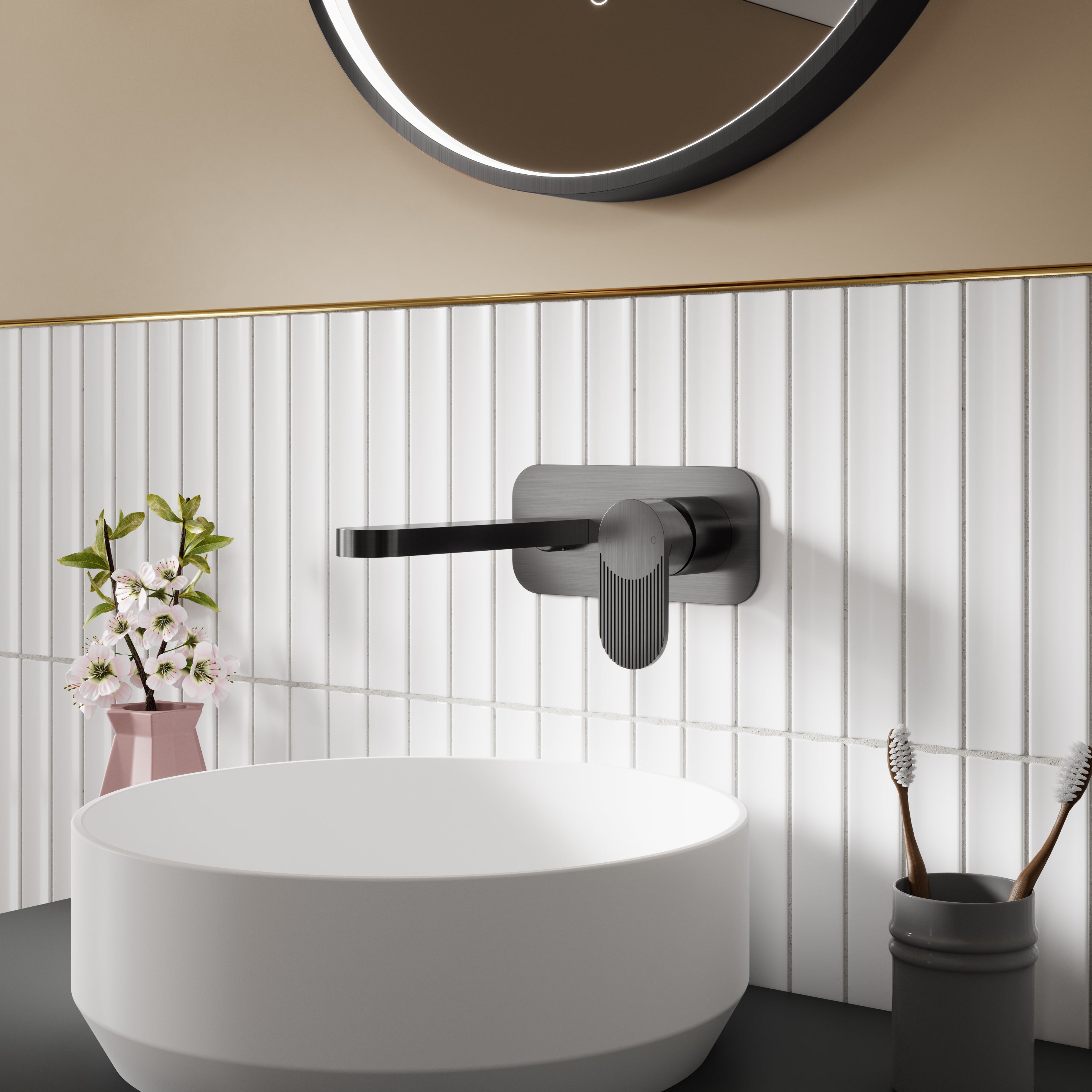 Cove 2 Tap Hole Wall Mounted Basin Mixer Tap With Plate