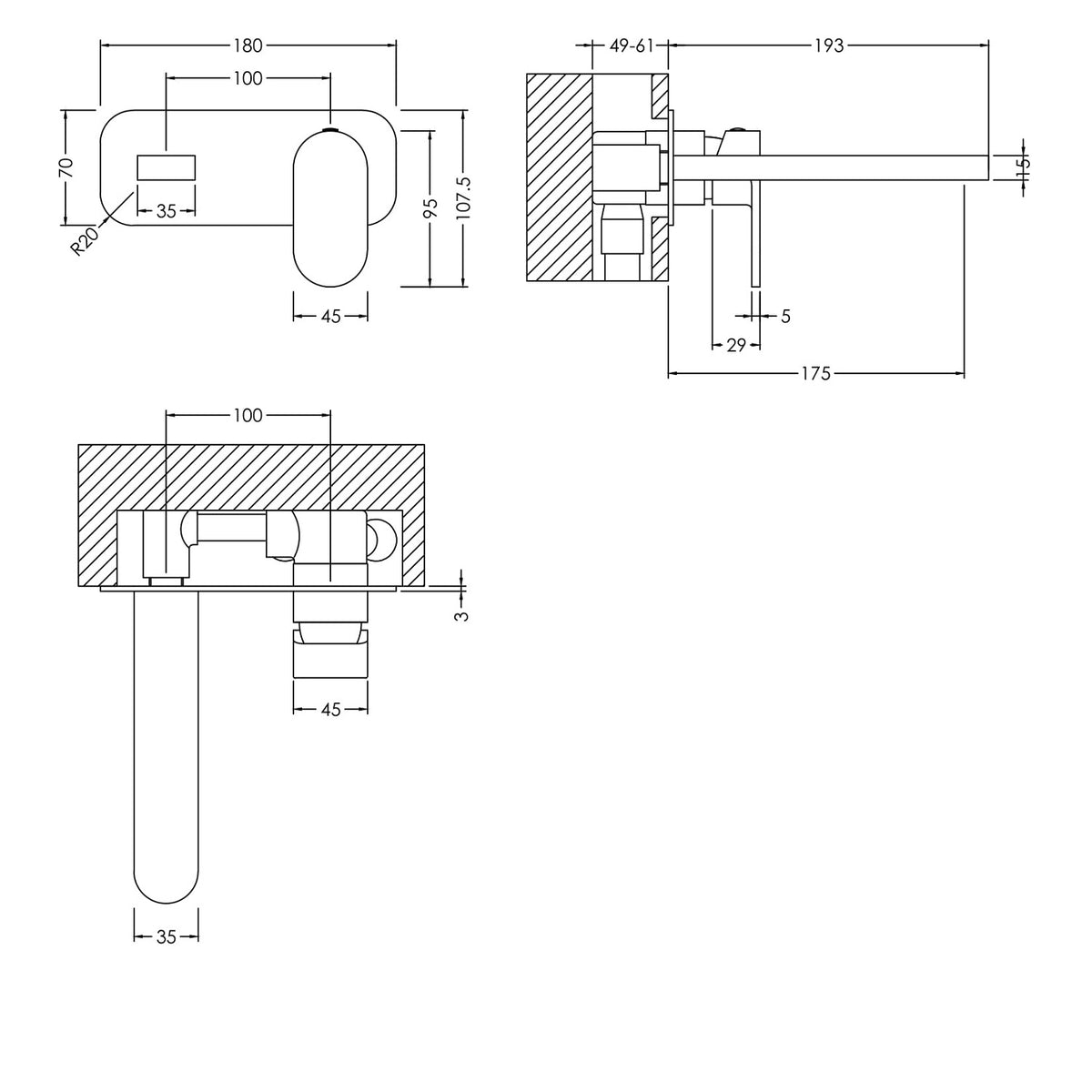 Brent 2 Hole Wall Mounted Basin Mixer Tap With Plate