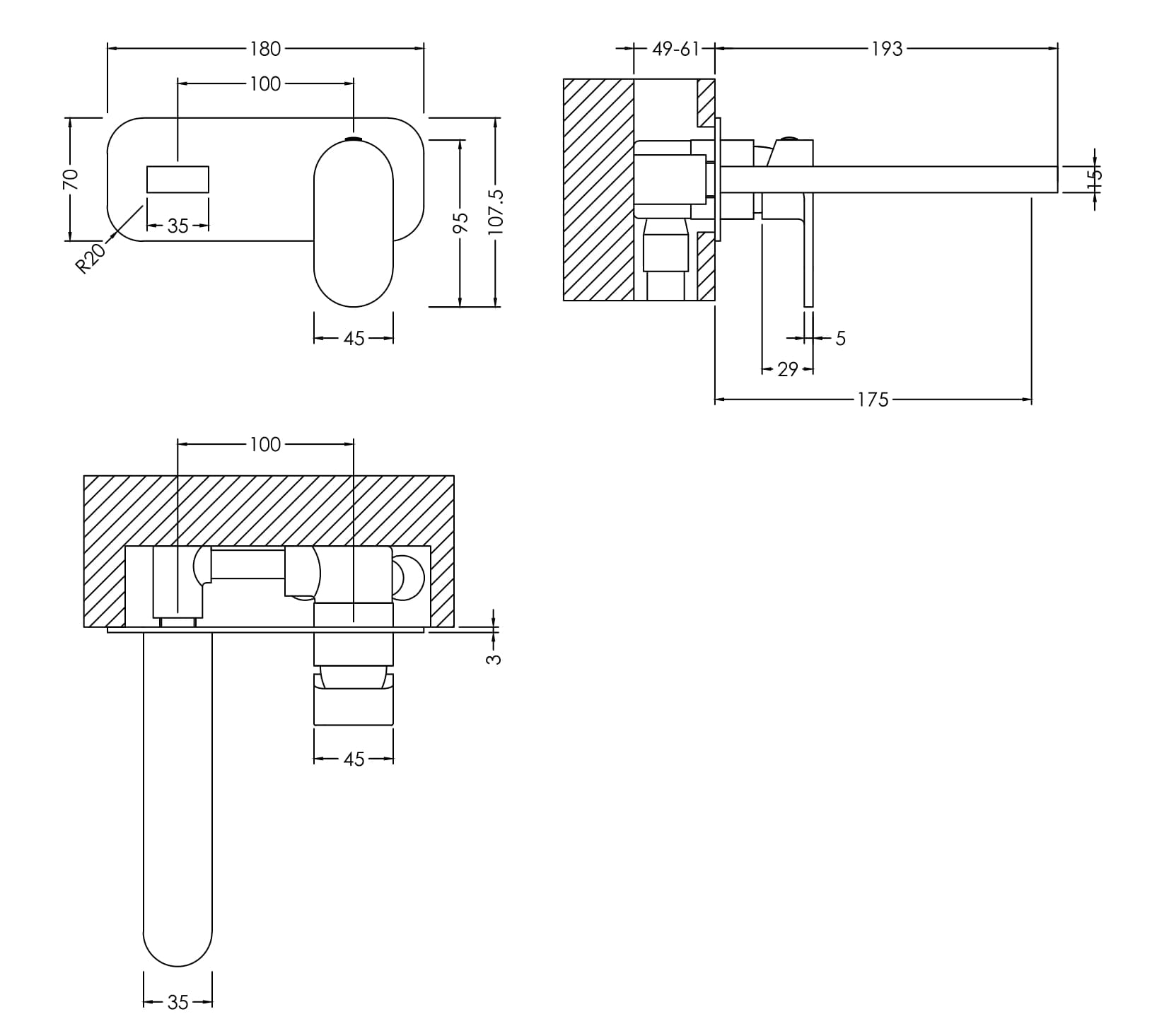 Brent 2 Tap Hole Wall Mounted Basin Mixer With Plate