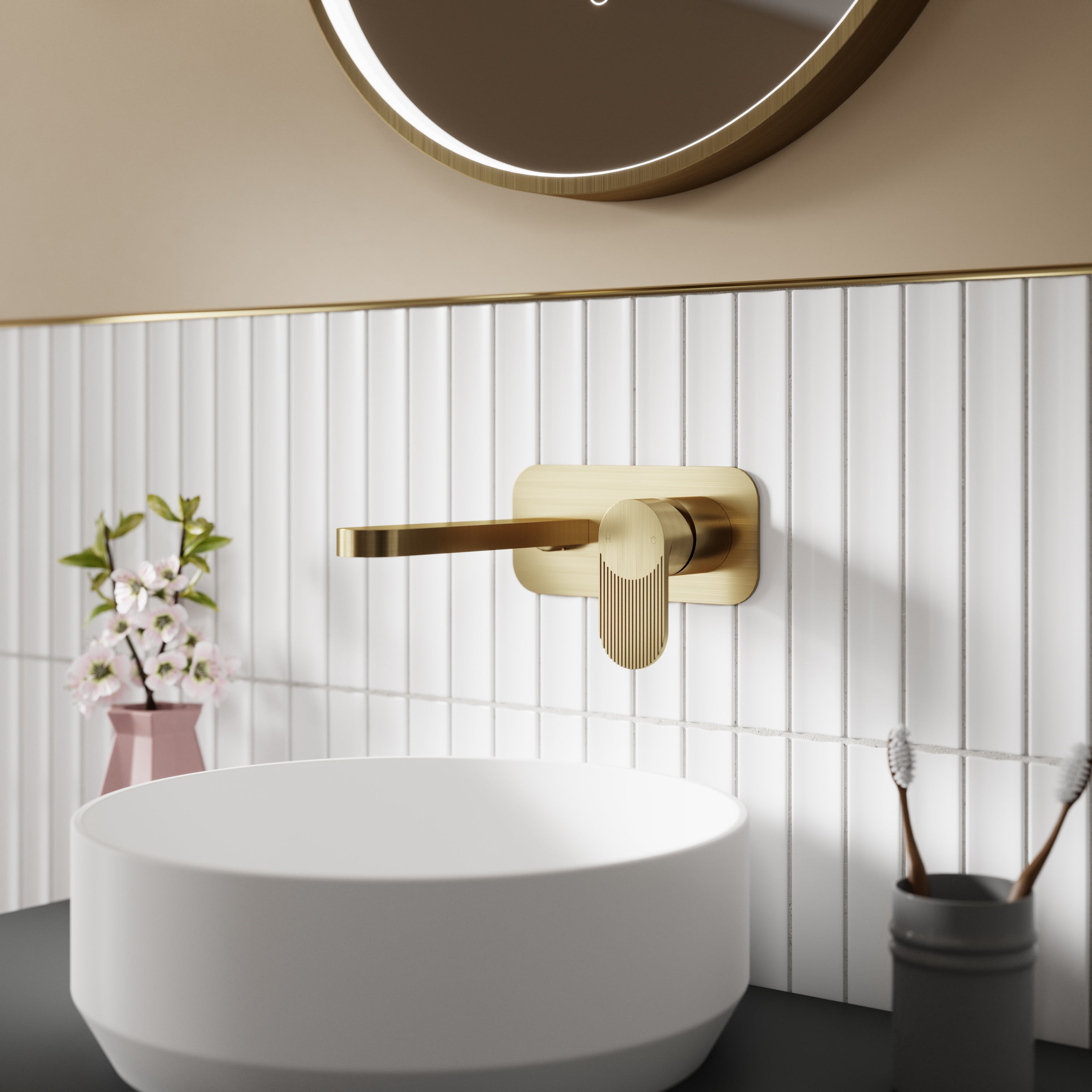 Cove 2 Tap Hole Wall Mounted Basin Mixer Tap With Plate