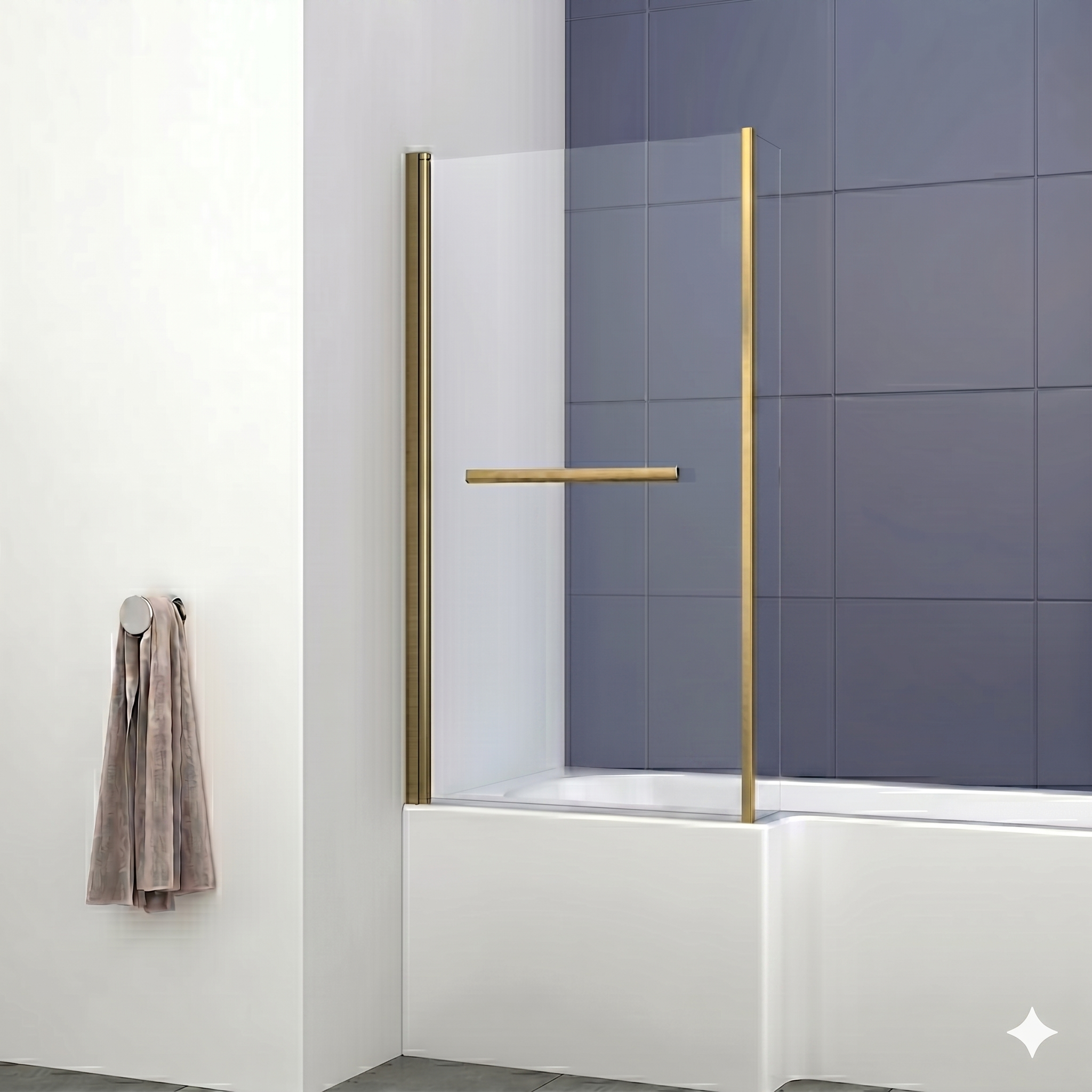 iBathUK 1400mm x 955mm Modern L Shaped Glass Shower Bath Screen with Towel Rail