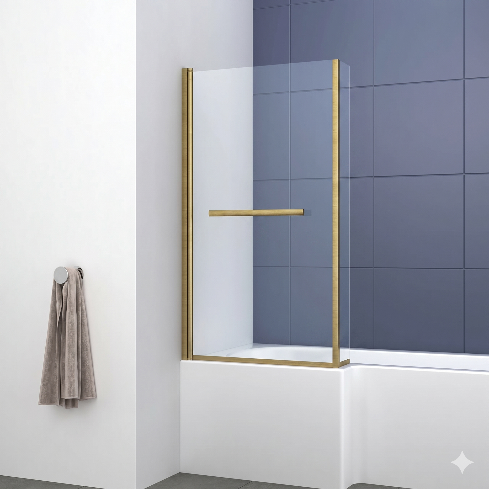 Modern L Shaped Shower Bath Screen With Towel Rail - Chrome