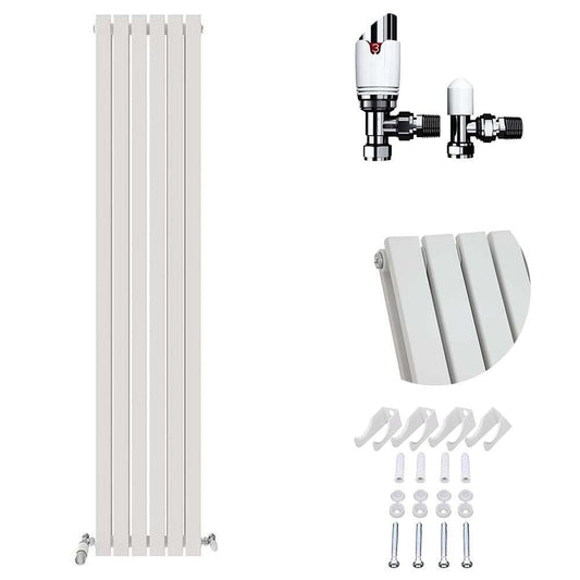 VeeBath Heating > Designer Radiators 1800x360mm + White Cannes Designer Vertical Double Column Flat Panel Radiator with Angled Valve