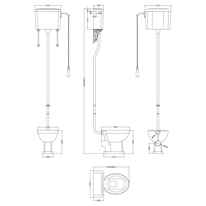 Hix High Level Close Coupled Toilet with Cistern & Flush Pipe Kit - White