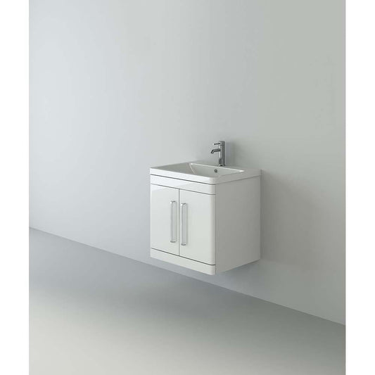 VeeBath Ceti White Wall Hung 2 Door Vanity Basin Furniture Cabinet Unit - 600mm