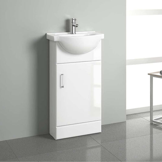 iBathUk Cloakroom Basin Sink White Gloss Vanity Unit Cabinet Bathroom Storage Furniture