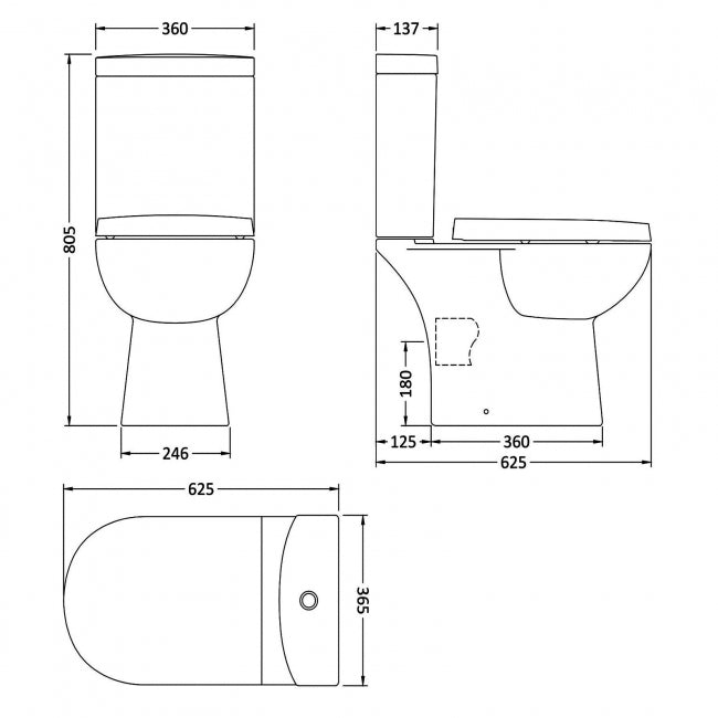Clinton Short Projection Close Coupled Toilet with Push Button Cistern & Seat Options - White
