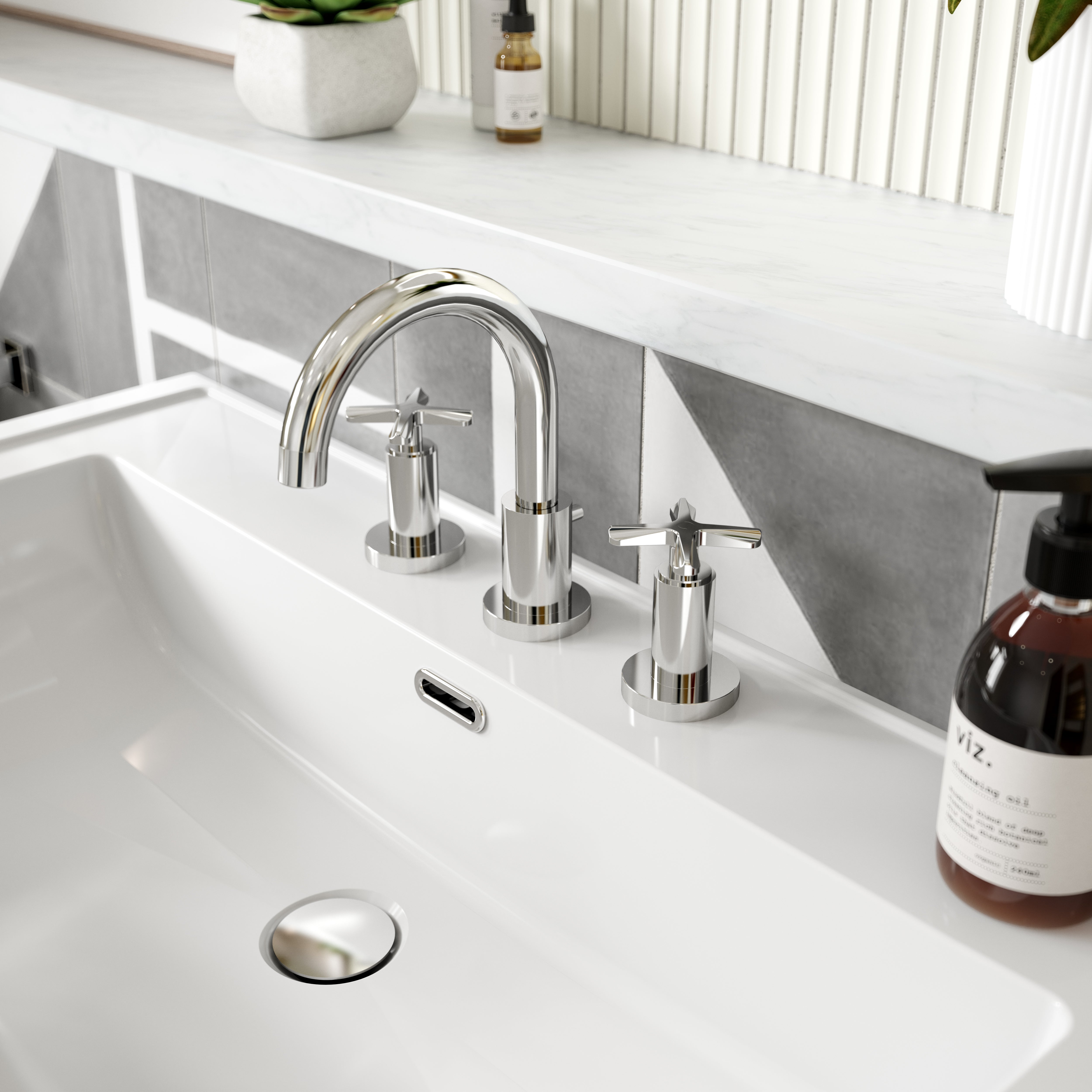 Cylin 3 Tap Hole Basin Mixer With Pop Up Waste - Chrome