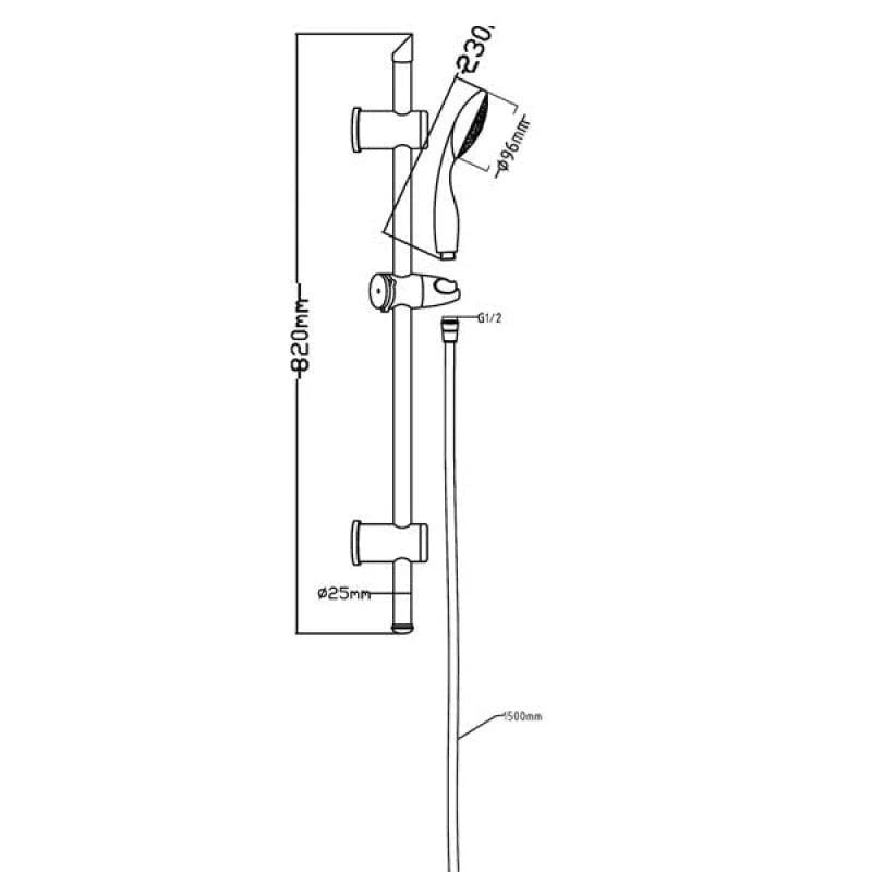Omega 96mm Wide Shower Slide Rail Kit - Chrome