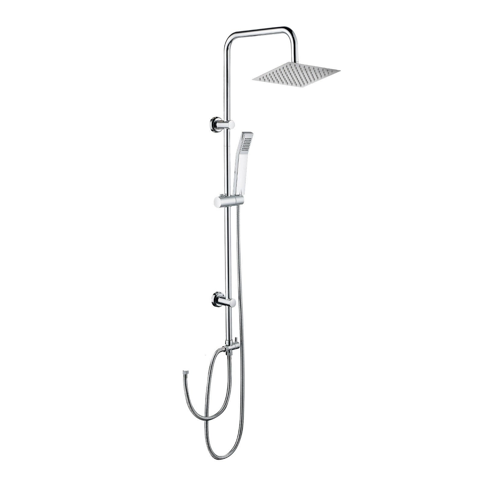 iBathUK Elevex 2 Way Shower Riser Rail Kit with SS Fixed Head & Diverter, Square Design with Universal Fittings, Shower Riser Rail, Chrome, H110 x W20 x D44cm