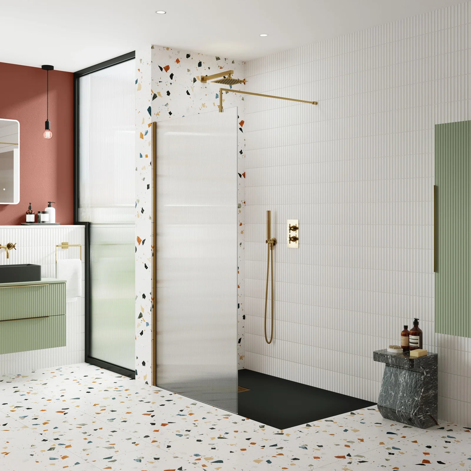Haven 8mm Fluted Glass Wetroom Panel With Support Bar