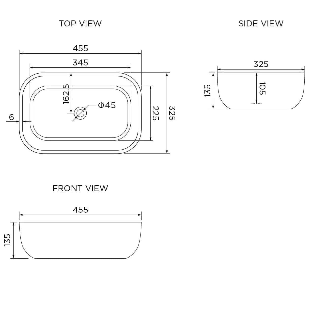 Modern Curved Ceramic Countertop Basin - 465mm x 320mm - Gloss White