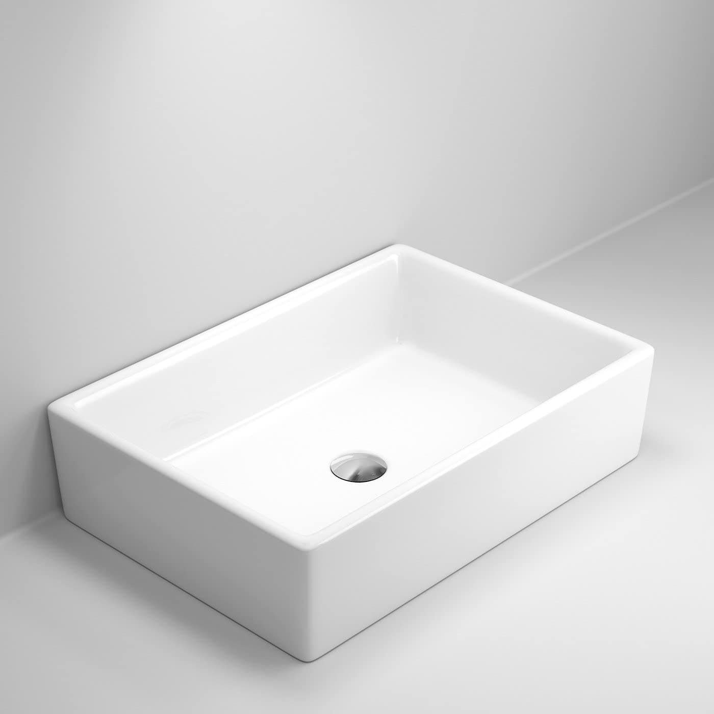 Modern Rectangular Ceramic Countertop Basin - 480mm x 390mm - Gloss White