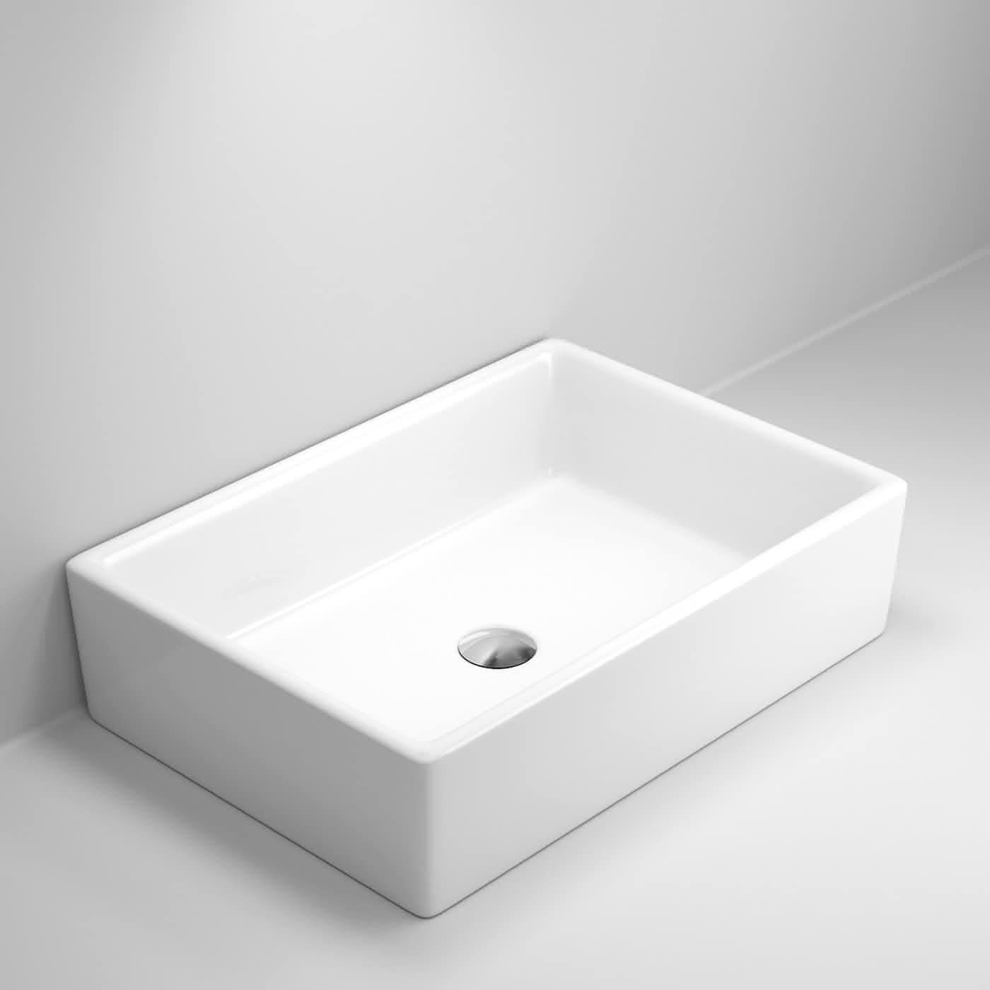 Modern Rectangular Ceramic Countertop Basin - 480mm x 390mm - Gloss White