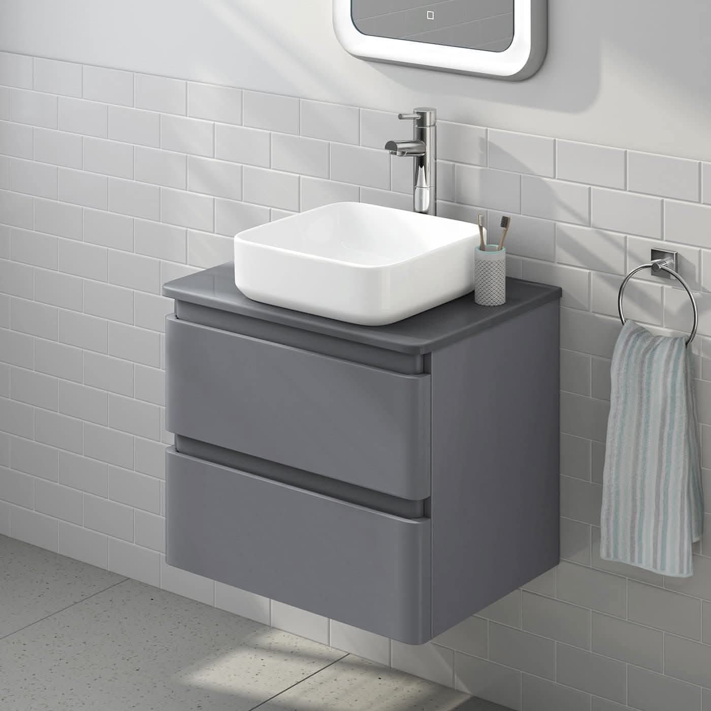 Modern Square Ceramic Countertop Basin - 390mm x 390mm - Gloss White