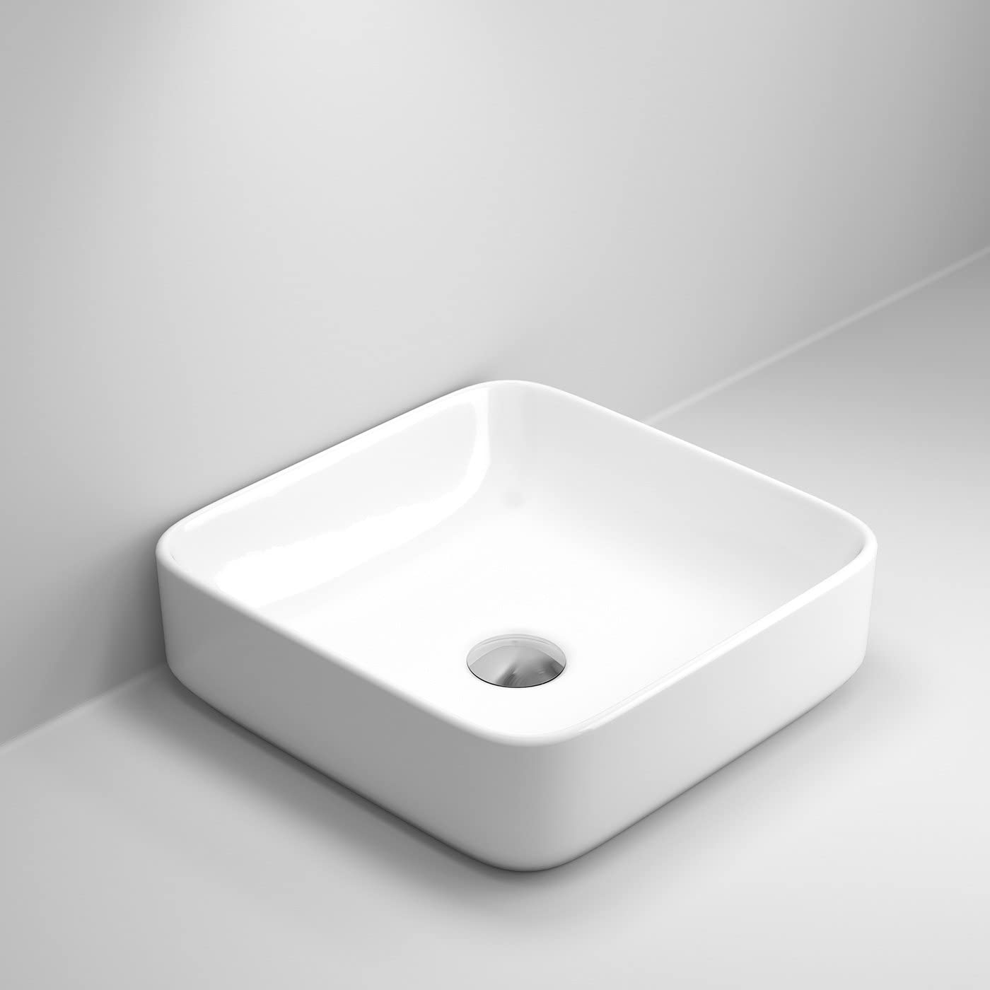 Modern Square Ceramic Countertop Basin - 390mm x 390mm - Gloss White