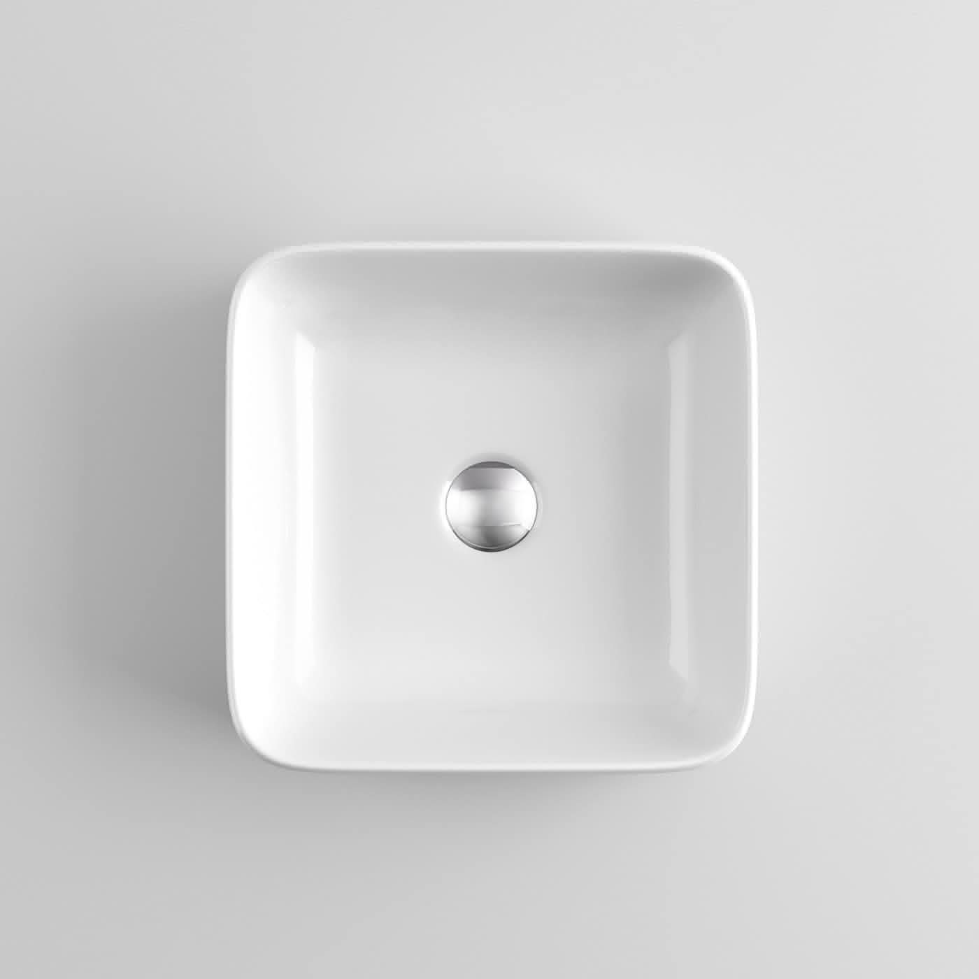 Modern Square Ceramic Countertop Basin - 390mm x 390mm - Gloss White