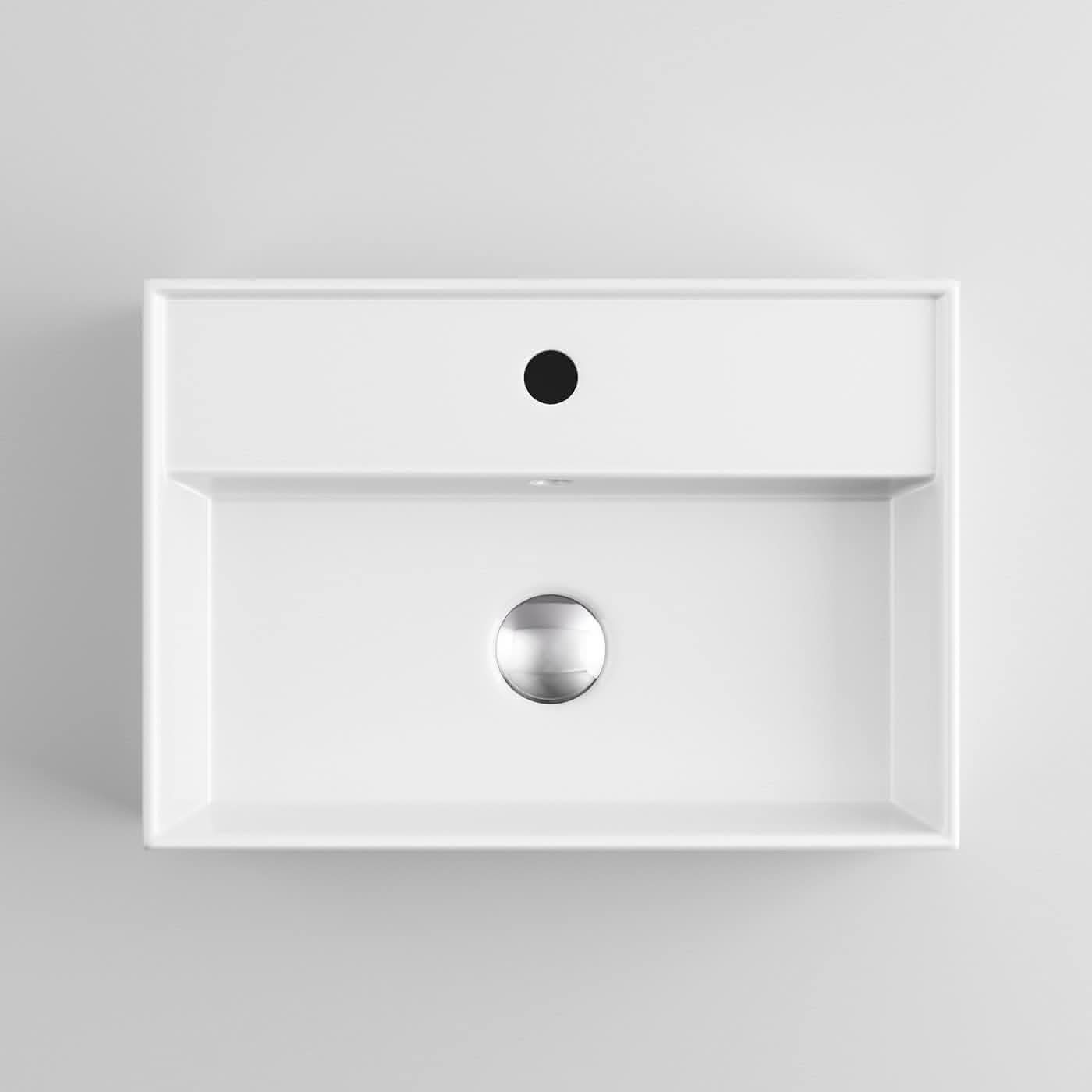 Modern Rectangular Ceramic Wall Hung Basin - 510mm x 360mm - Gloss White