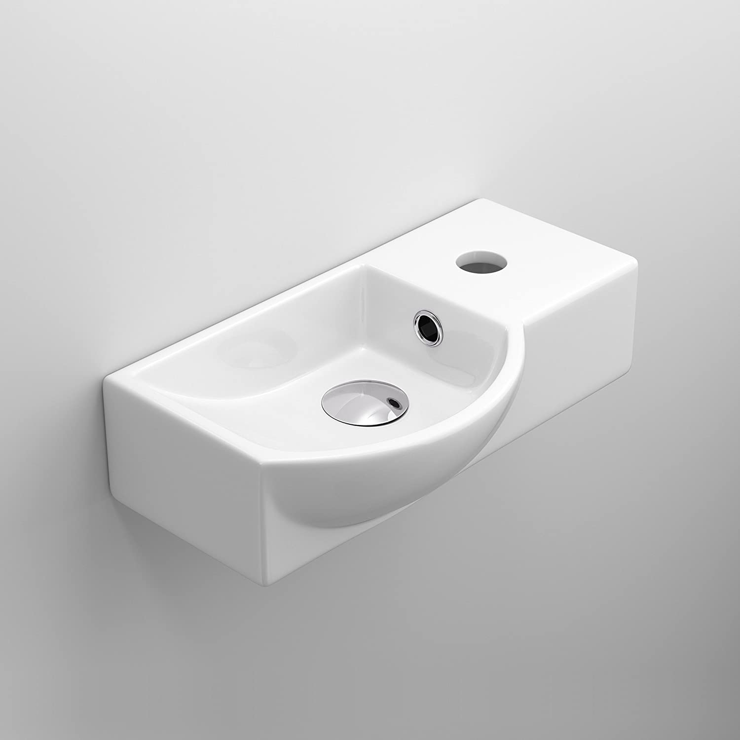 Modern Ceramic Small Cloakroom Wall Hung Basin - 395mm x 280mm - Gloss White