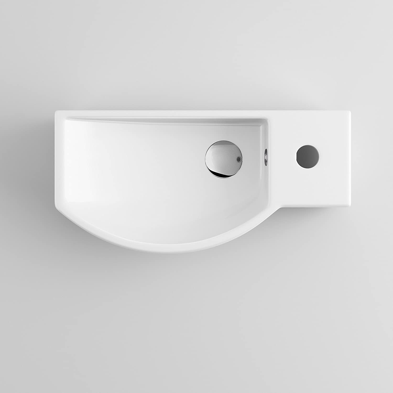 Modern Curved Ceramic Cloakroom Wall Hung Basin - Left Handed - 510mm x 240mm - Gloss White