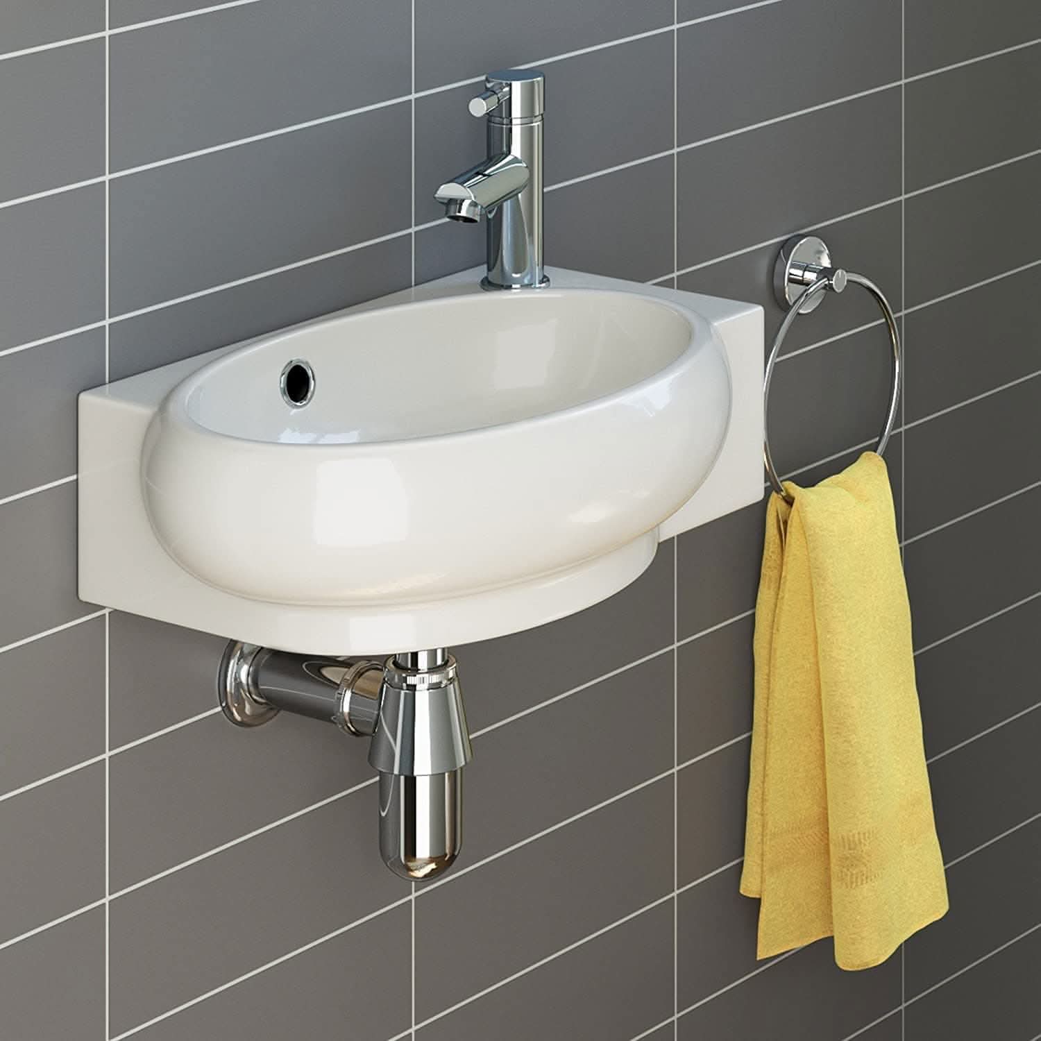 Modern Oval Ceramic Cloakroom Wall Hung Basin - 430mm x 285mm - Gloss White